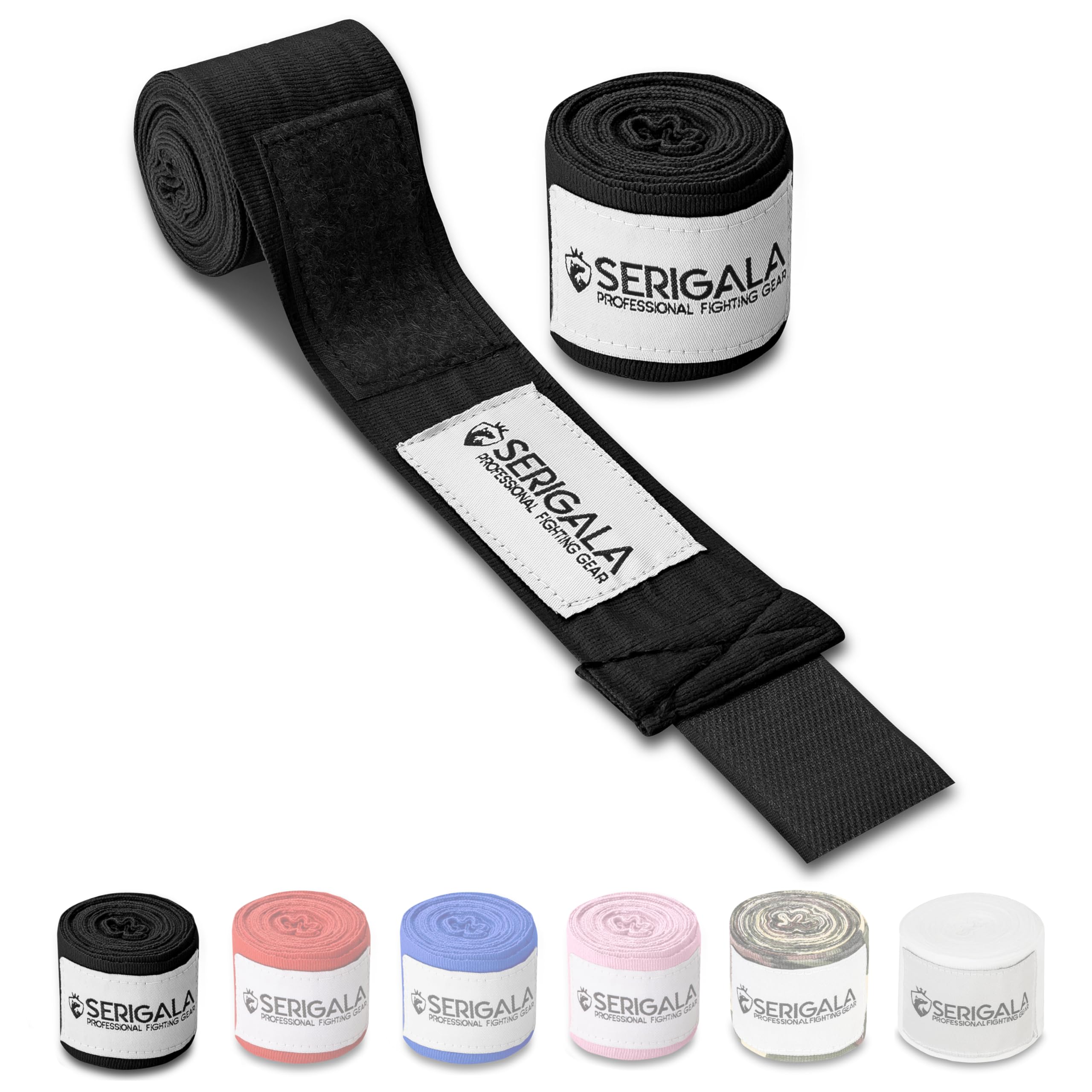 Serigala 4,5m Boxbandagen mit Daumenschlaufe - Halb elastische Bandagen Boxen mit extra breitem Klettverschluss - Kampfsport Bandagen für Thaiboxen, Kickboxen, MMA und Muay Thai