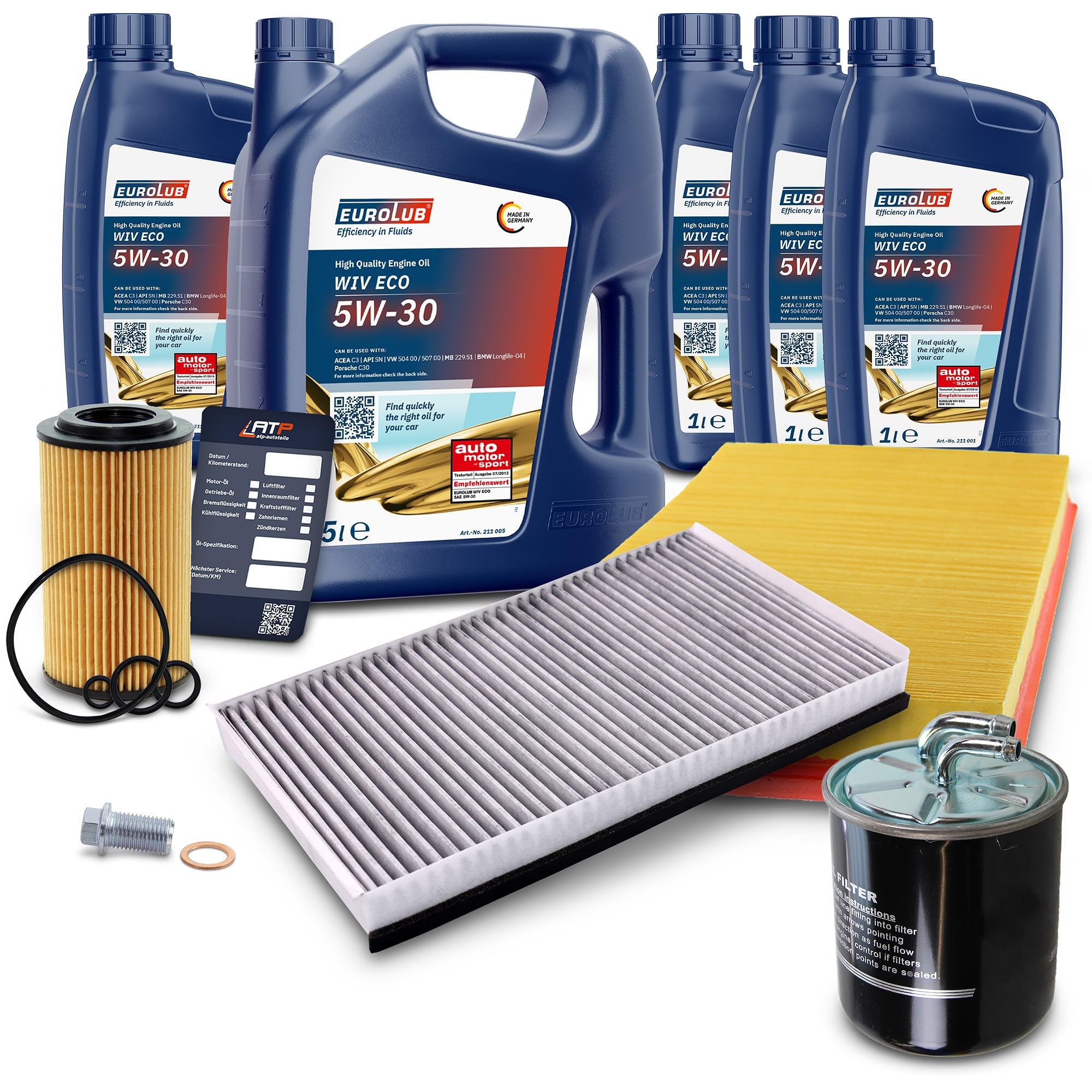 BESTPRICE Inspektionspaket Filterset mit 1x Ölfilter, 1x Kraftstofffilter, 1x Luftfilter, 1x Innenraumfilter, 1x Motoröl 5W-30 9 l, Kompatibel mit MERCEDES-BENZ VIANO (W639), VITO/MIXTO (W639)