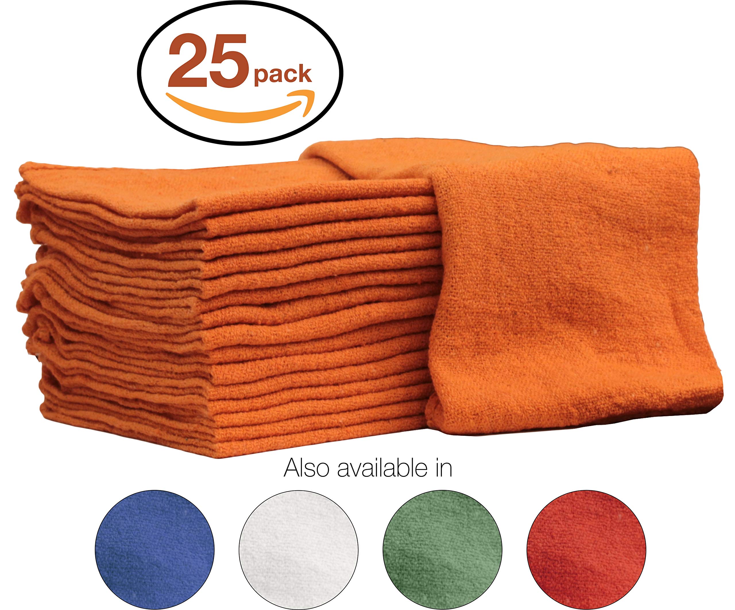 Auto-Mechanic Shop Towels, Shop RagsCotton Commercial Grade Perfect for Your Garage, Auto Body Shop & Bar Mop (12x12) inches, 25 Pack, (Orange)