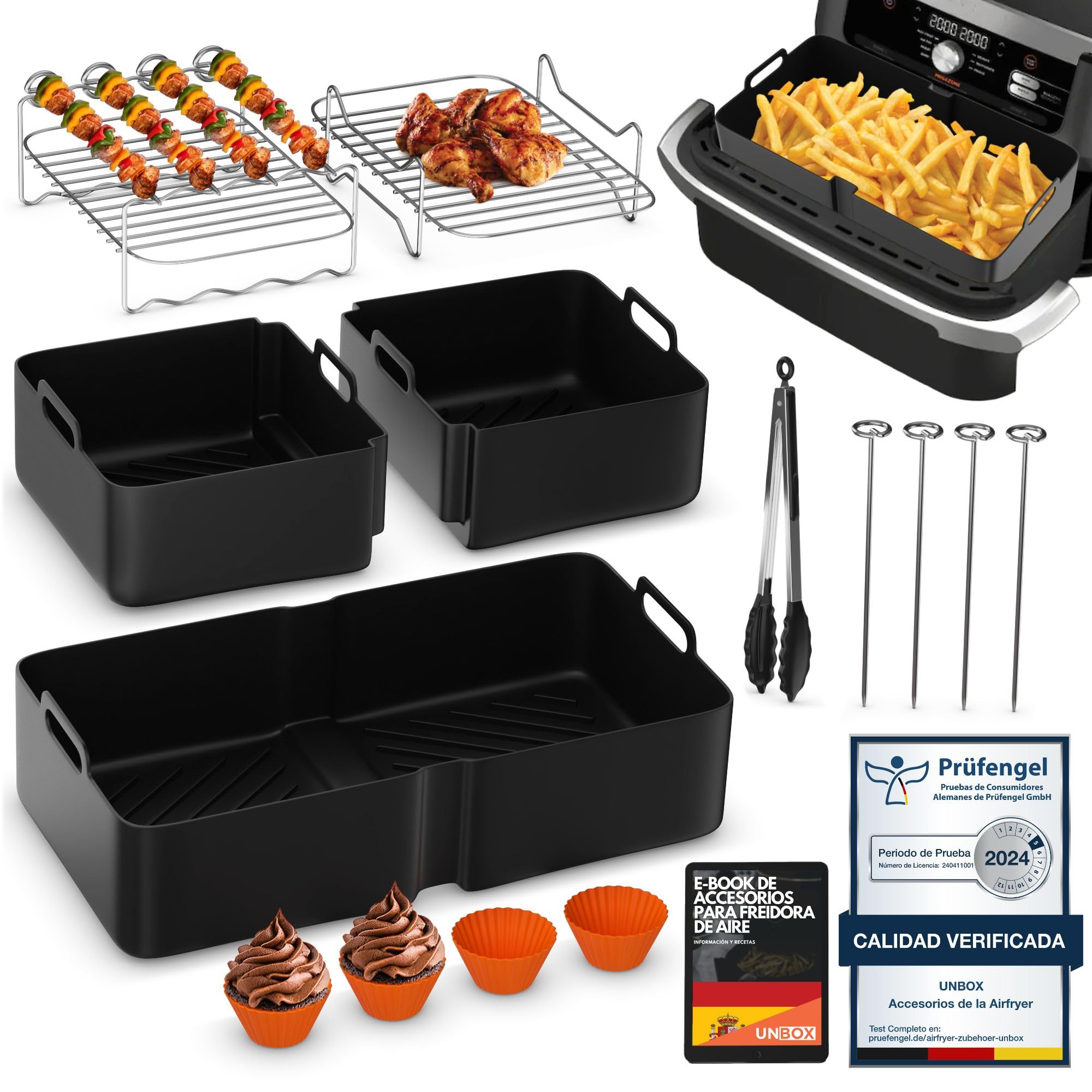 UNBOX 15 Piezas Accesorios Cosori Dual Blaze 10 Litros - Accesorios para Freidora de Aire para Ninja Flexdrawer AF500EU 10,4L - Con Molde Silicona Freidora de Aire Cosori Dual Blaze TwinFry 10L