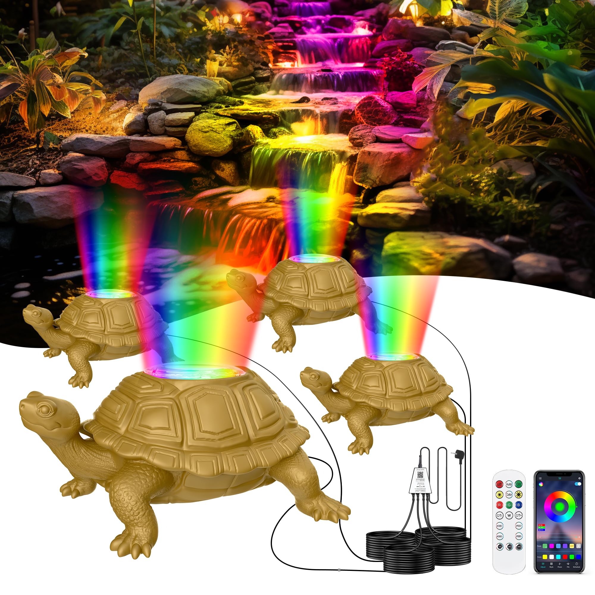 Teichlampen Unterwasser mit 12V Transformator und Timer,6W Teichbeleuchtung LED Unterwasser mit APP-Kontrolle, Teichbeleuchtung IP68 Wasserdichte für Wasserfall Brunnen Wasserspiel, Set 4