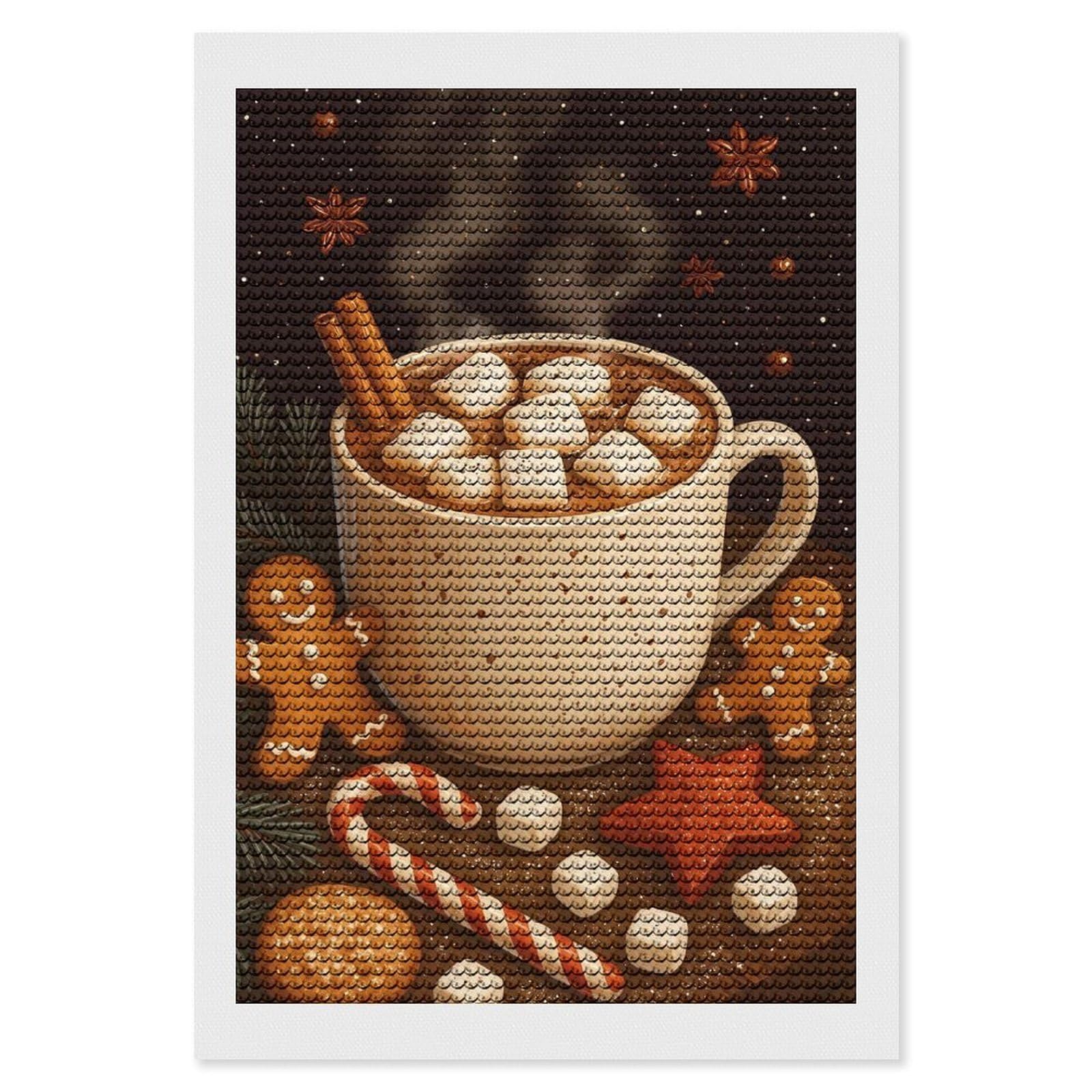 Junmoney Cozy Hot Chocolate Scene Dreams Diamond Art Canvas 8"x12", for Creative Relaxation, Simple to Start, Aesthetic Room Decor, Holiday Gift Idea