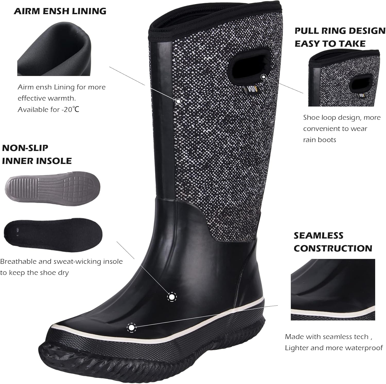WTW Mid Calf Rain Boots for Women - Waterproof Insulated Neoprene Mud Boots Outdoor Hunting Garden Boots - Image 3