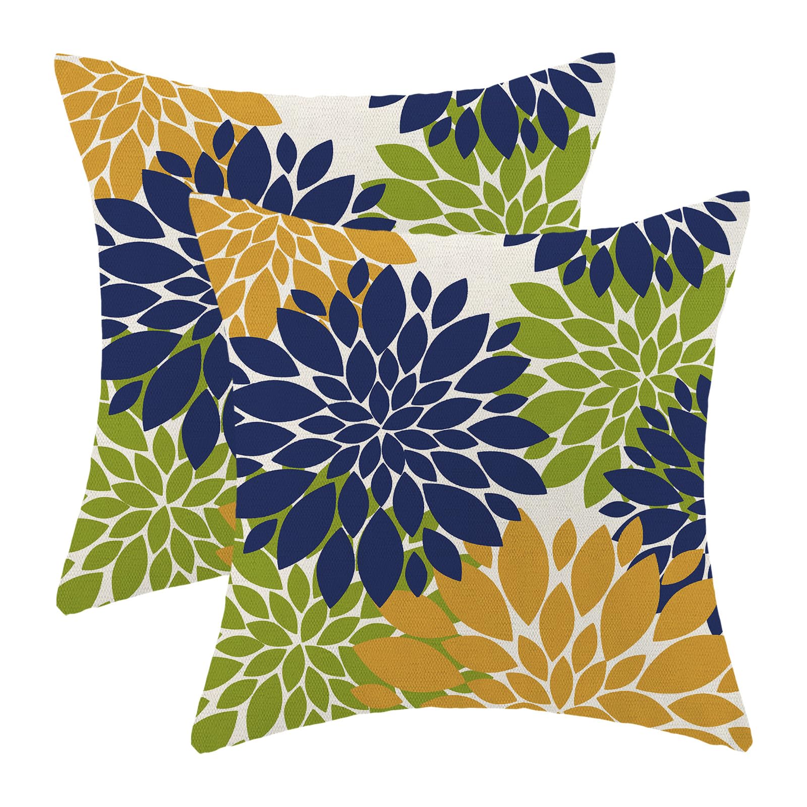 Navy Blue Summer Outdoor Cushion Covers 18 x 18 Inch Set of 2 Mustard Yellow Green Dahlia Floral Decor Modern Geometry Flower Decorative Cushion Covers for Sofa Couch Bed โ image 1