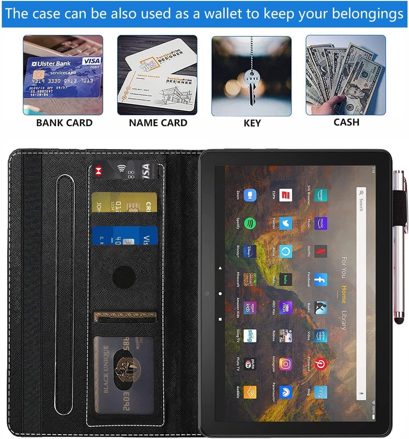 Case for All-New Kindle Fire HD 10/Fire HD 10 Plus Tablet 10.1 inch (11th Generation, 2021 Released) - Slim PU Leather Cover with Auto Sleep Wake, Dinosaur