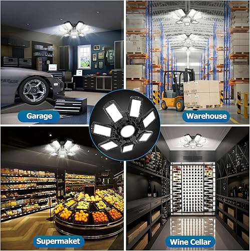 Miniatura 6 de Luz LED de garaje de 200 W, luces LED de tienda de 20000 lúmenes, luces de garaje deformables de techo con 7+1 panel, 7000 K luz diurna ajustable