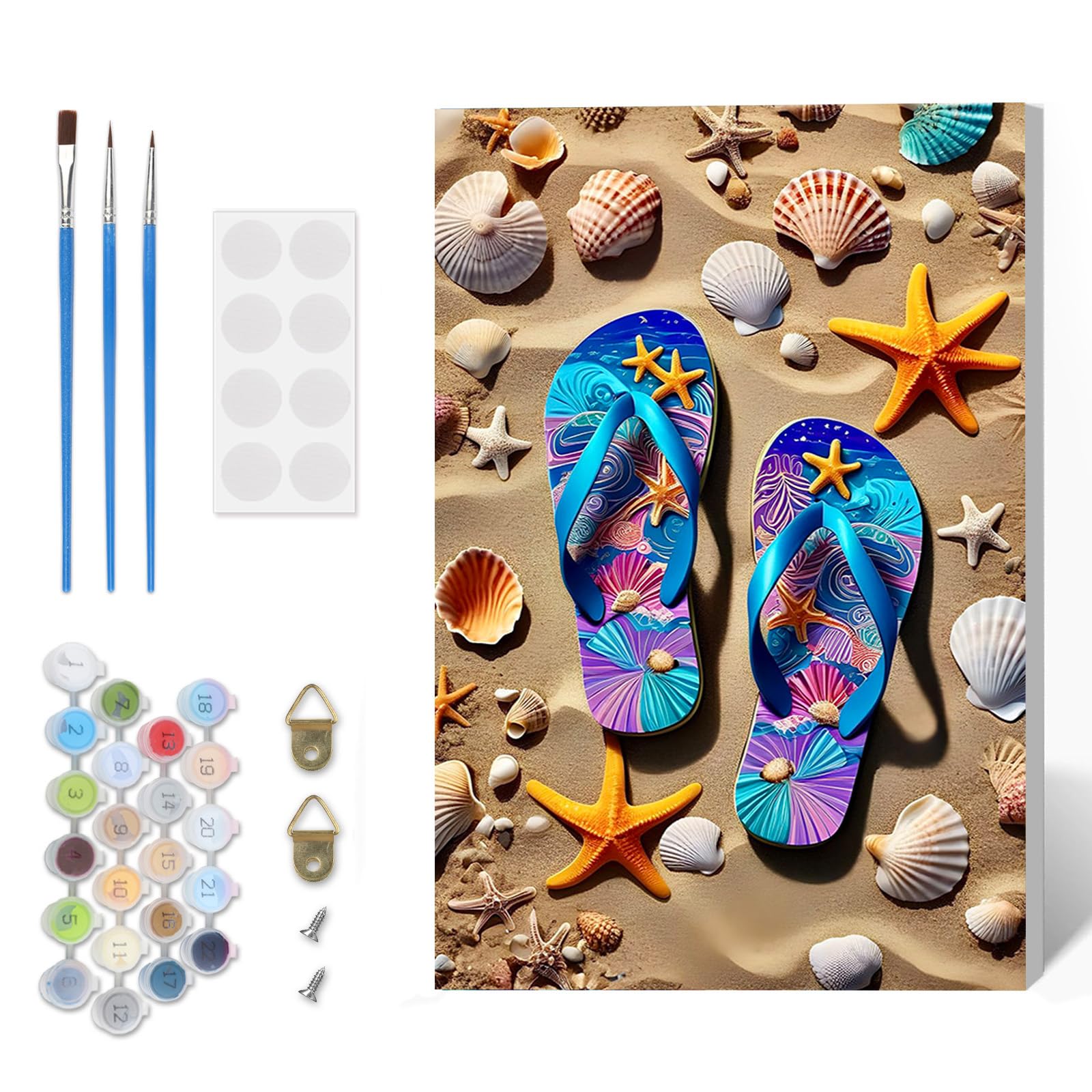 Paint by Numbers Kit for Adults Beginner with Frame, Beach Adults' Paint-by-Number Kits on Canvas, Seashell DIY Acrylic Painting by Numbers Easy Starfish Oil Painting by Number for Home Decor, 8x12in