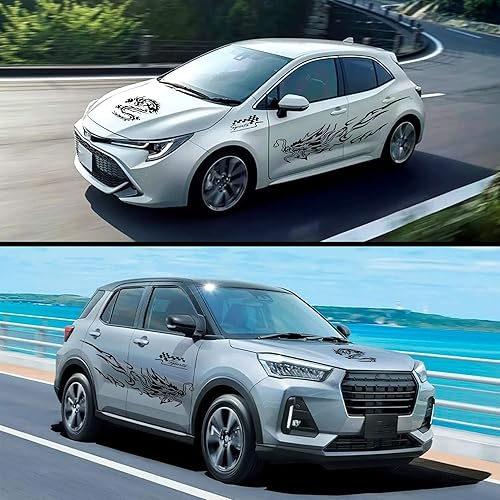 Miniatura 6 de Fochutech Calcomanías y calcomanías geniales de automóvil para hombres, diseño de dragón grande, diseño de rayas de vinilo para autos, llamas,