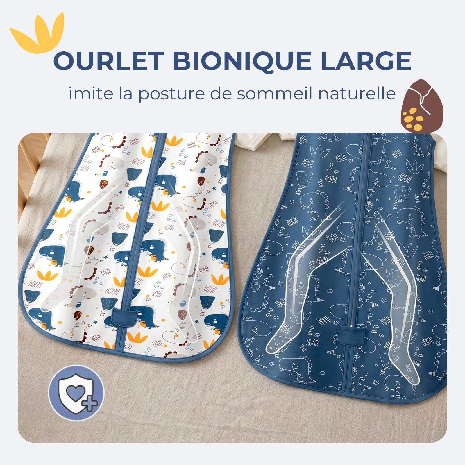Lot de 2 Gigoteuses d'été pour bébé 0,5 Tog, Coton, Gigoteuse d'été pour Enfants pour garçons et Filles, Dinosaure et Bleu foncé, 0-6 Mois