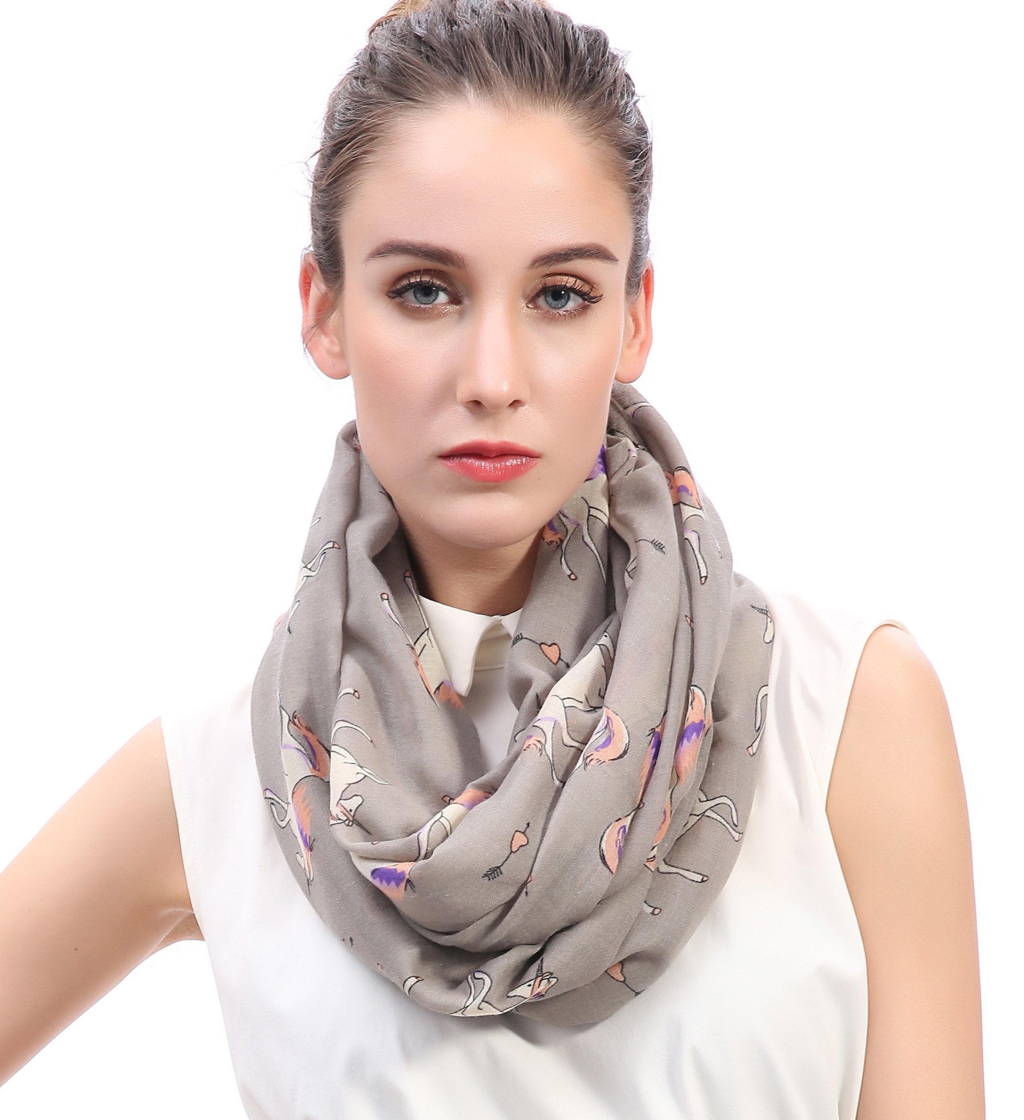 Lina & Lily Unicorn Print Lightweight Snood Scarf (Grey)