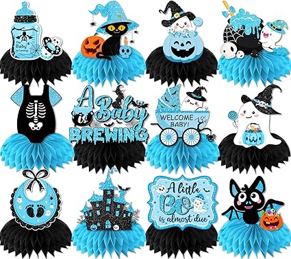A Little Boo Is Almost Due Baby Shower Decorations - Blue Halloween Theme With Ghost Balloons