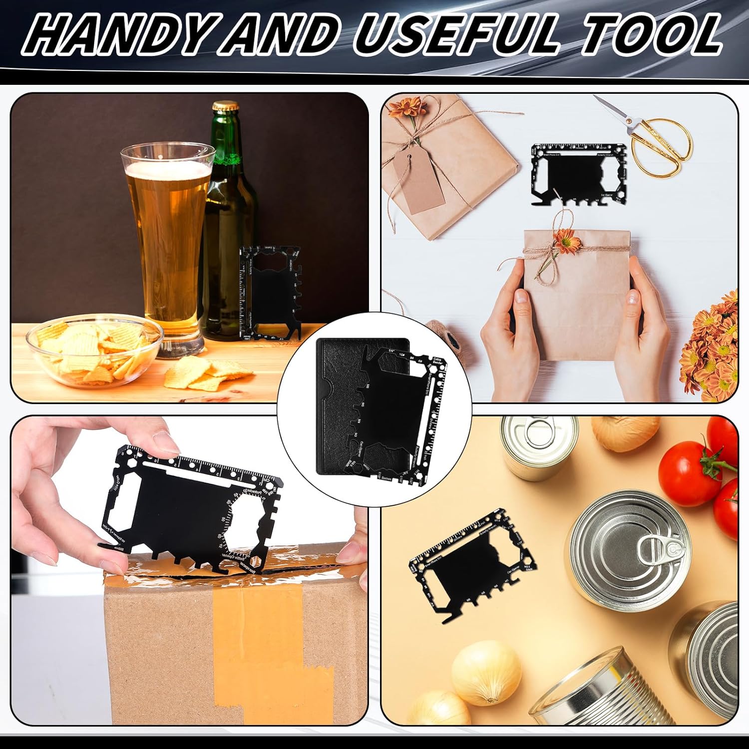 Cholemy 12 Pcs Credit Card Wallet Multitool 46 in 1 Metal Stainless Steel Survival Pocket Tool Multipurpose Bottle Opener Bulk for Men Christmas Stocking Stuffer Gift(Black,Classic Style) - Image 4