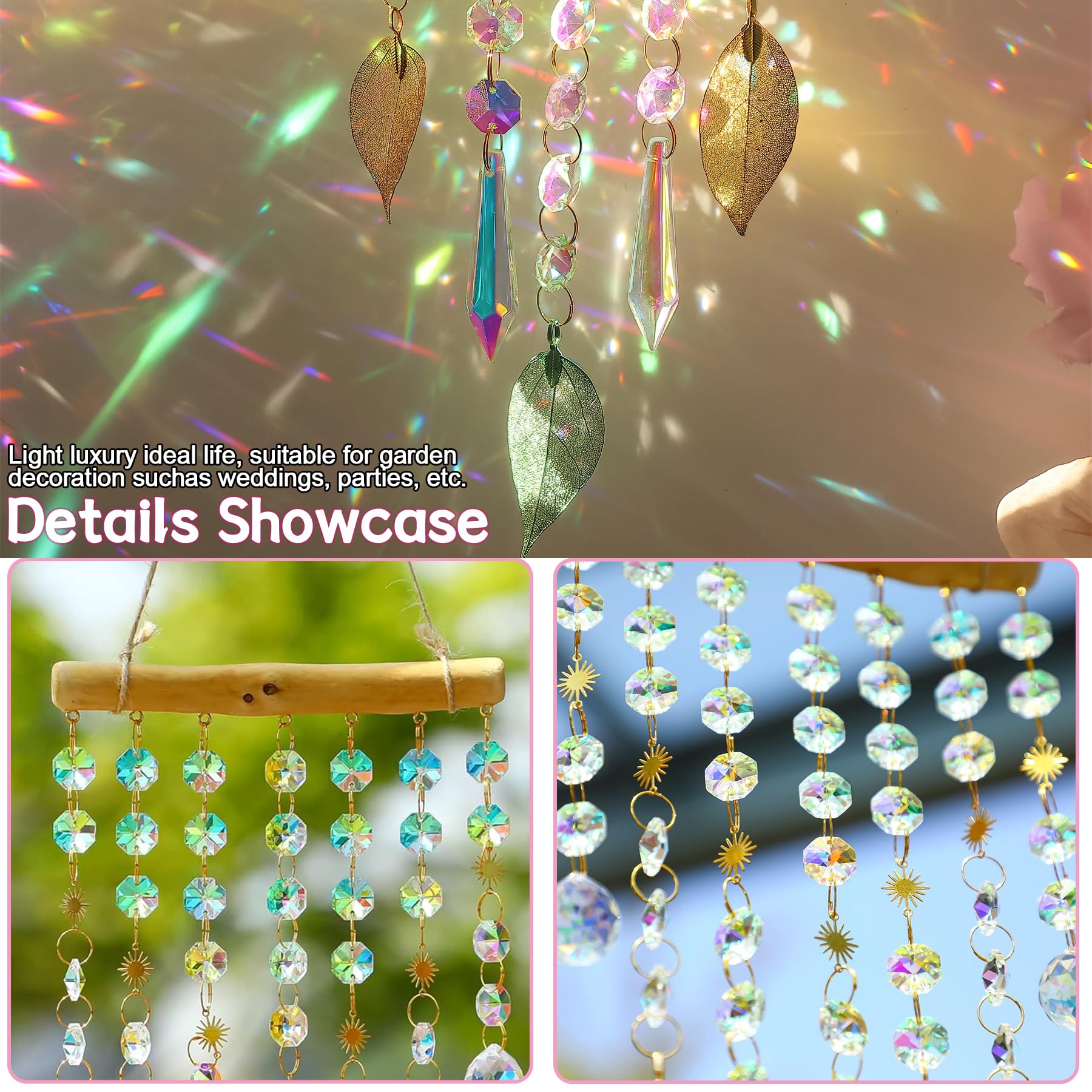2 Acchiappasole Cristallo | Suncatcher Arcobaleno Con Luna, Sole E Stelle | Decorazione Finestra