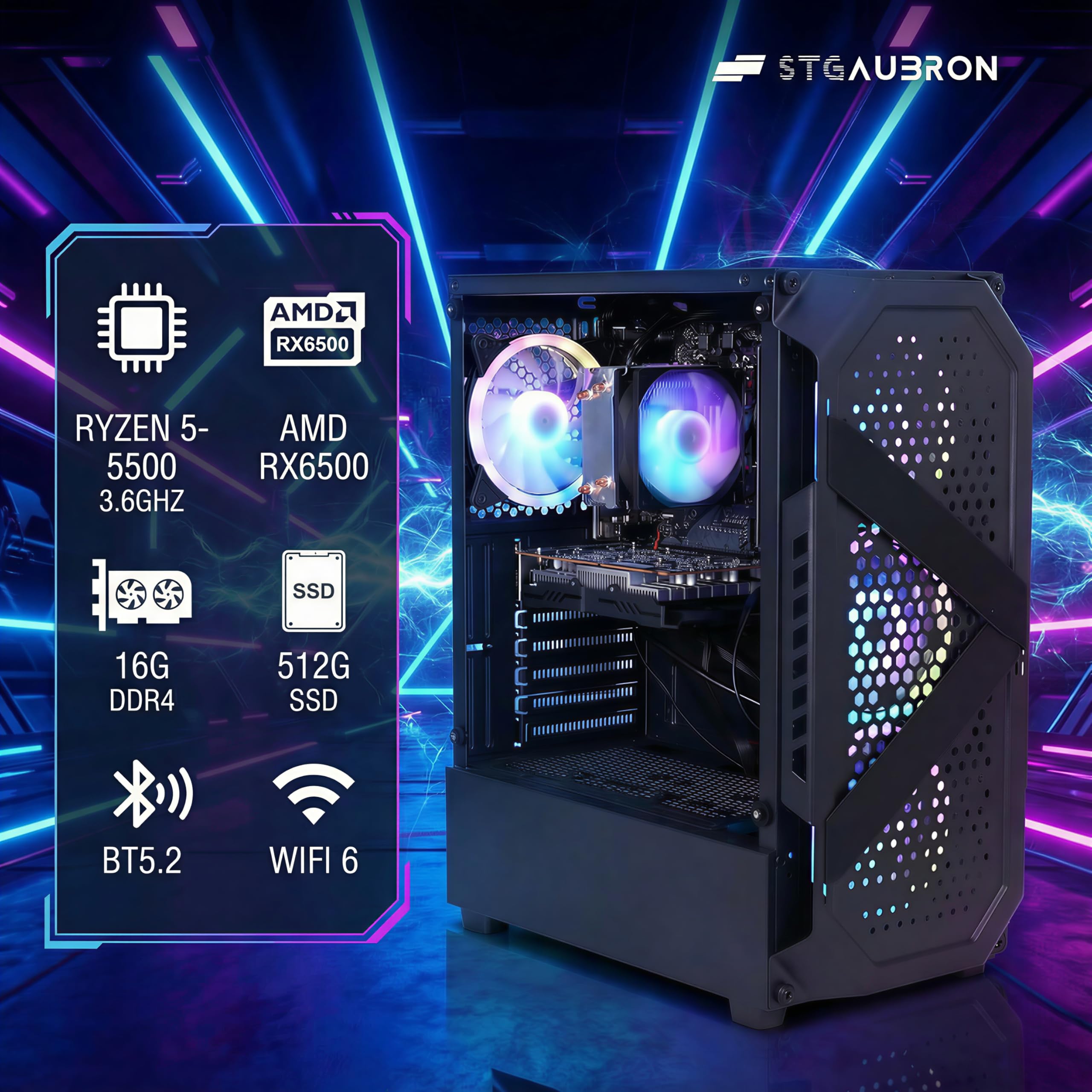 Amazon.com: STGAubron Gaming PC Desktop Computer, AMD Ryzen 5 5500