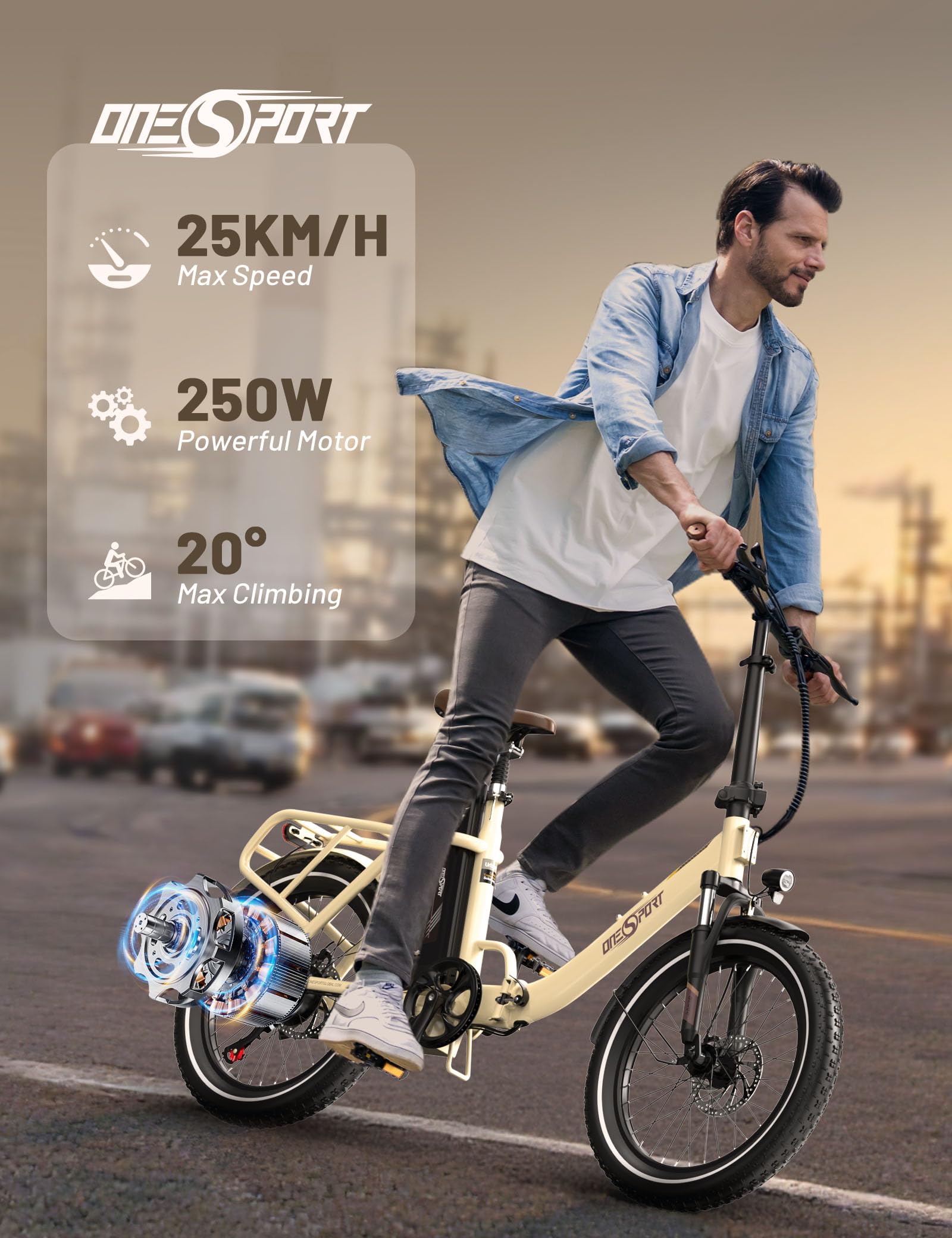 ONESPORT OT16-2 Klapprad E-Bike, E Bike 20 Zoll mit 250W Motor und 48V 17Ah Abnehmbaren Akku, Geschwindigkeit 25km/H, LCD-Display und Bluetooth Connect, Fahrrad Elektro Für Stadtpendler