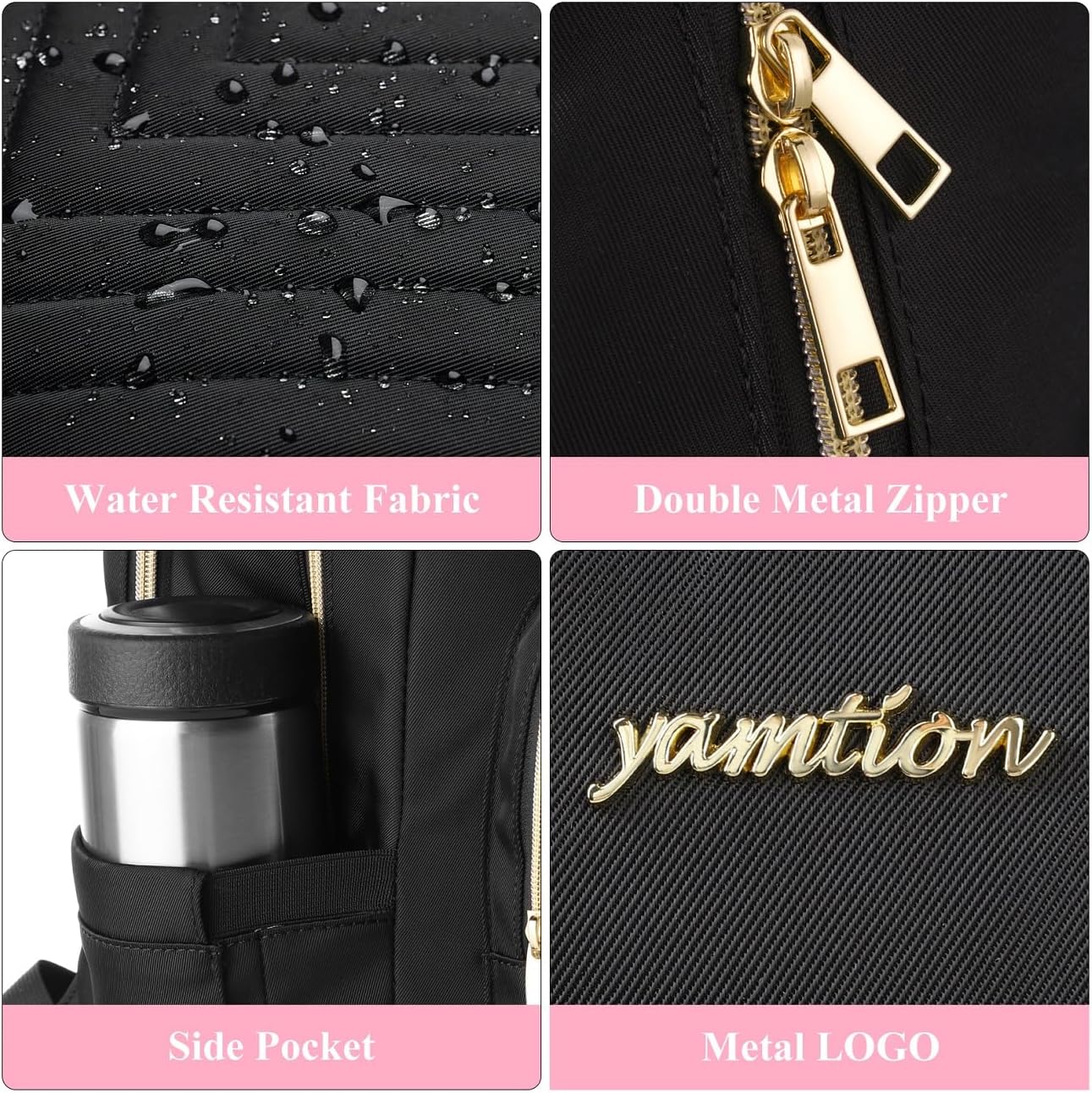 YAMTION Laptop Backpack Women,School Backpack for Women USB Bookbag for Business Work Office College Students Teacher,Black 15.6 inch