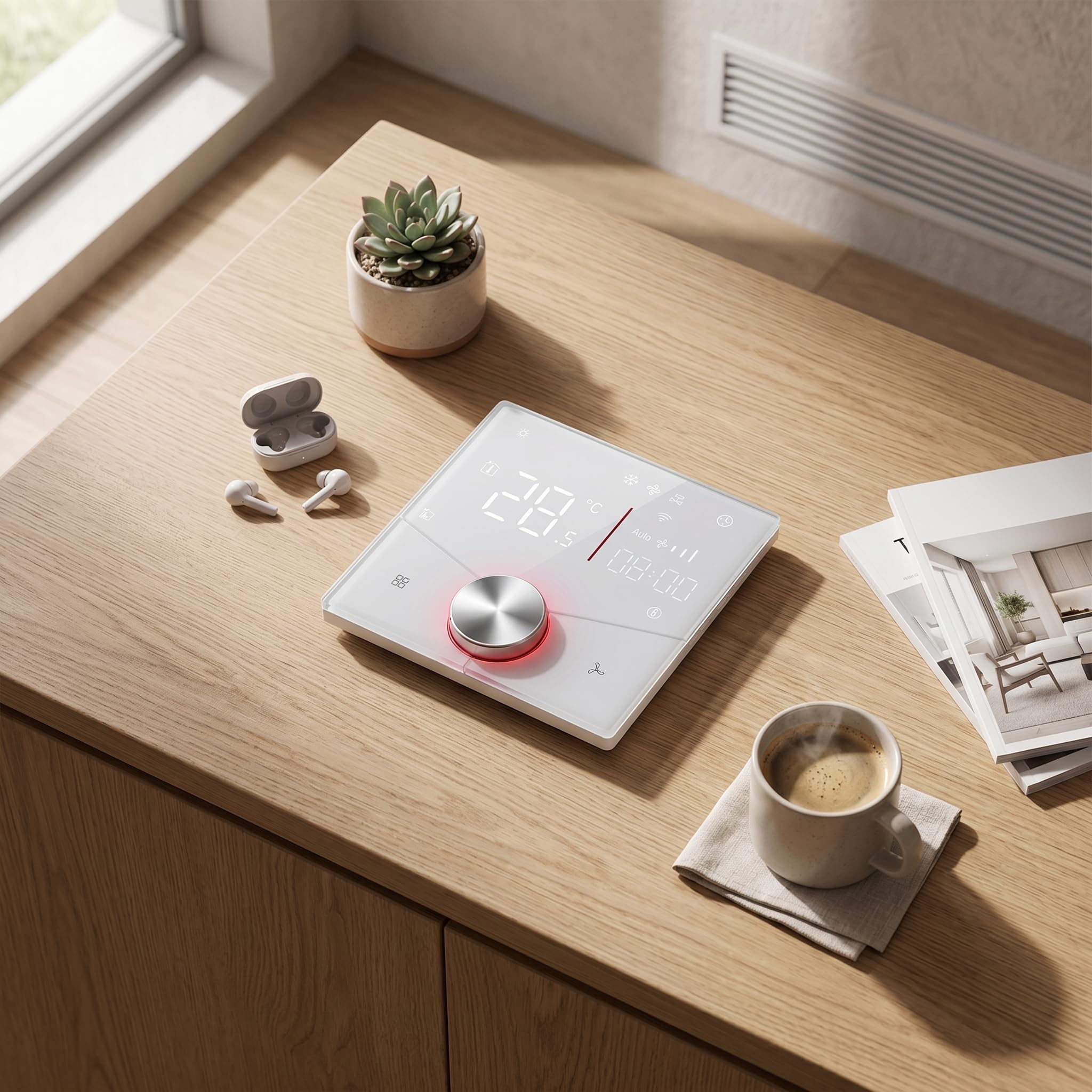 Termostato WiFi Intelligente per Condizionatore, Programmabile 5+2 Giorni 6 Periodi, Controllo App Temperatura, Pannello Sottile LED per Climatizzatore Centrale, Compatibile Impianto 4 Tubi