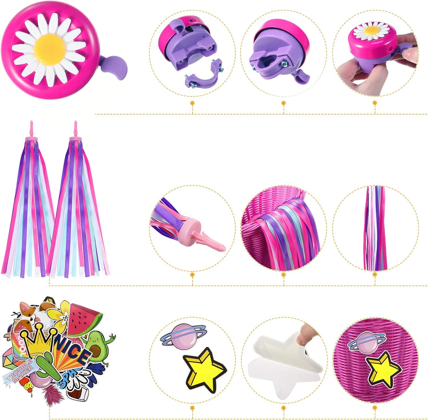 Set de Serpentinas Cesta de Bicicleta de Ni&ntilde;os, Cesta de Mimbre de