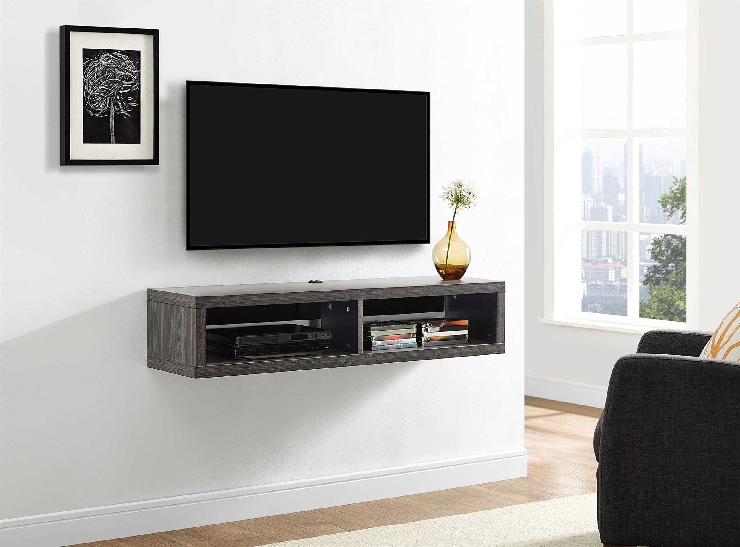 Martin Furniture Wall Mounted Wood TV Console Entertainment Center Wall Decor 48-inch Gray