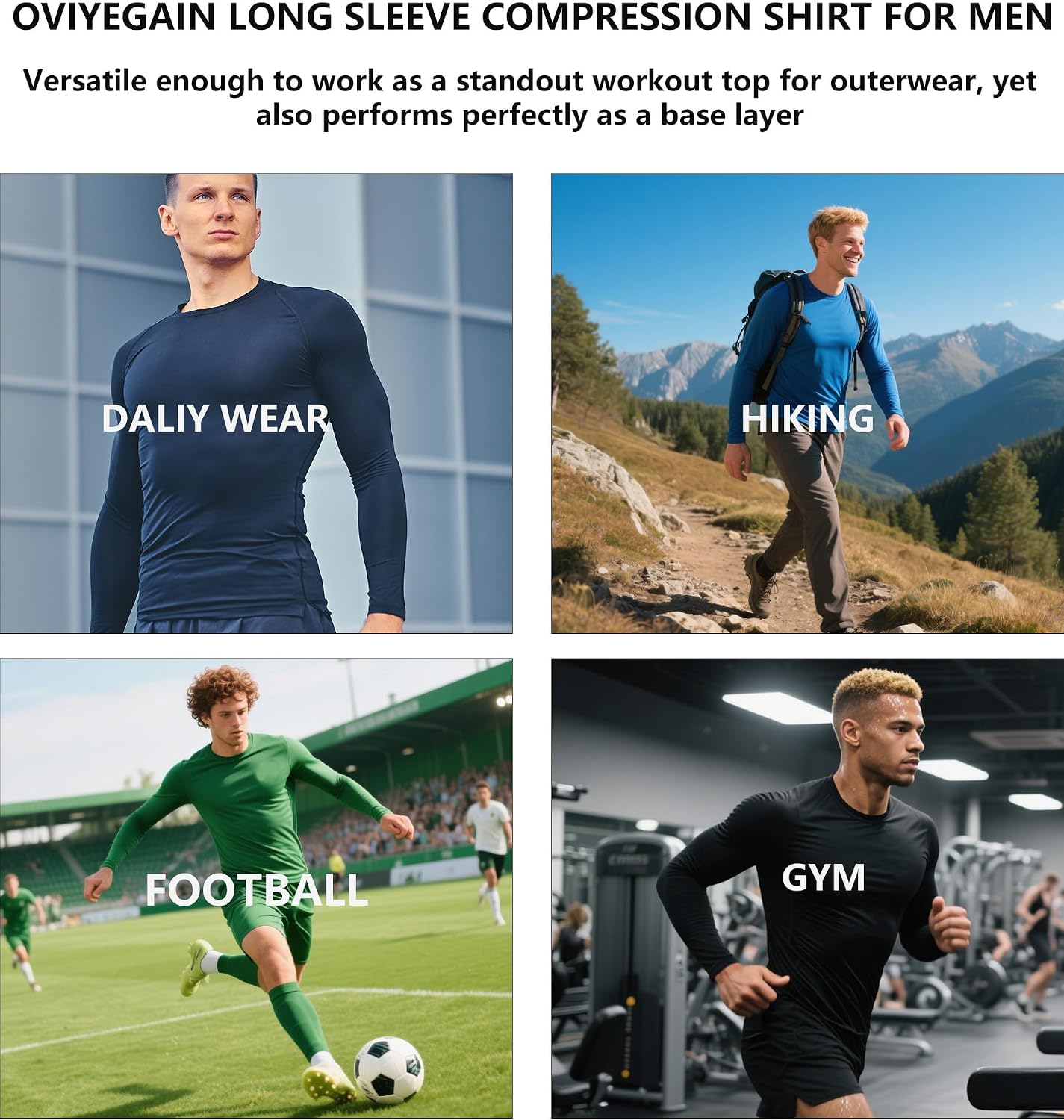 Compression Shirt Men Long Sleeve Quick Dry T-Shirt Athletic Workout Running Base Layer Sports Gym Undershirts