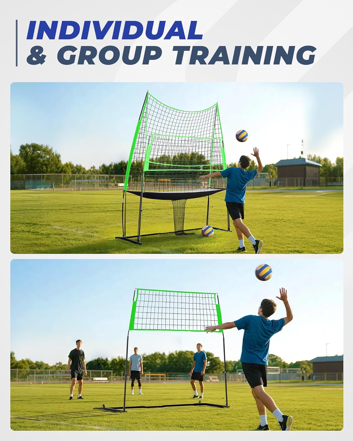 Volleyball Training Equipment, Height Freely Adjustable Practice Net for Spike Hitting Serving, Portable Volleyball Net for Backyard, Indoor Outdoor Use