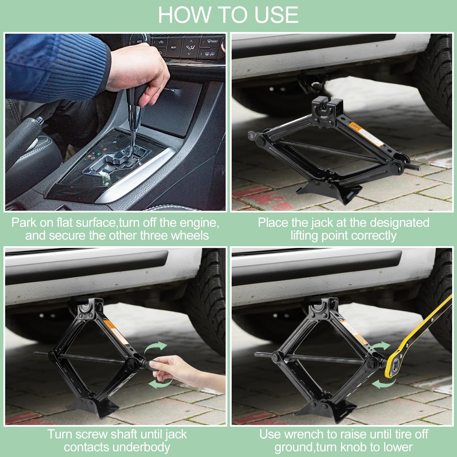 Cric per Auto 2T, Crick Auto, Martinetto per Auto con Chiave a Cricchetto, Cric Voiture Electrique, Ponte Sollevatore Auto, Cric Auto Professionale, per Auto, Camion, Berline, Furgoni