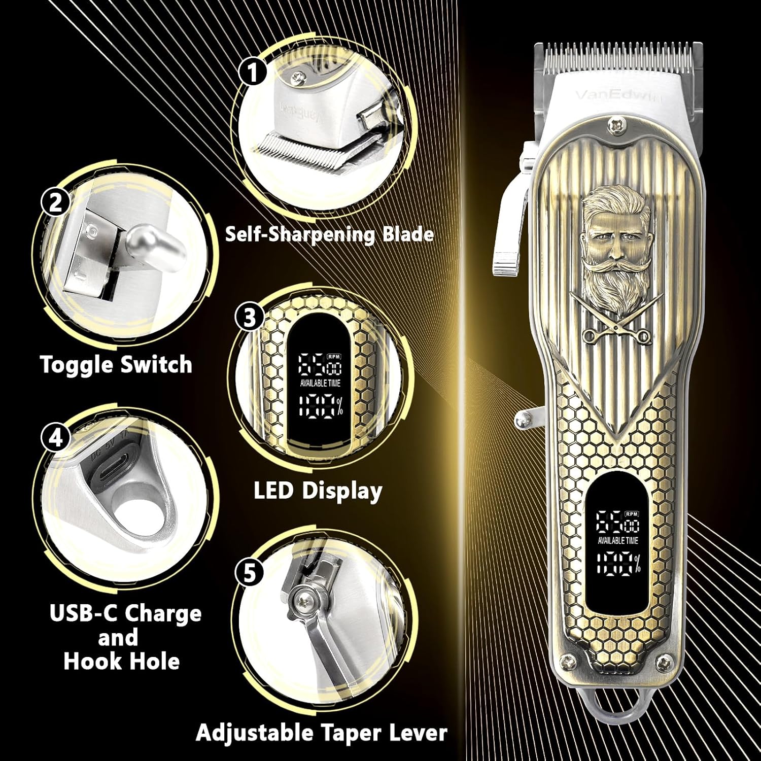 Professional Hair Clippers for Men With Extremely Heavy Duty Cutting Performance, Cordless Clippers for Hair Cutting, Quiet Hair Trimmer for Men and Kids, Mens Clippers and Trimmer, Barber Clippers - Image 7