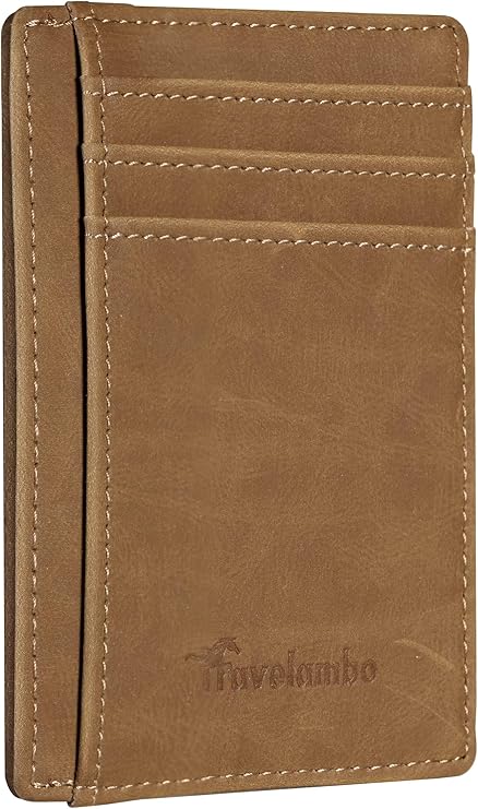 Travelambo Slim Wallet Front Pocket Minimalist Leather RFID Blocking Medium Size