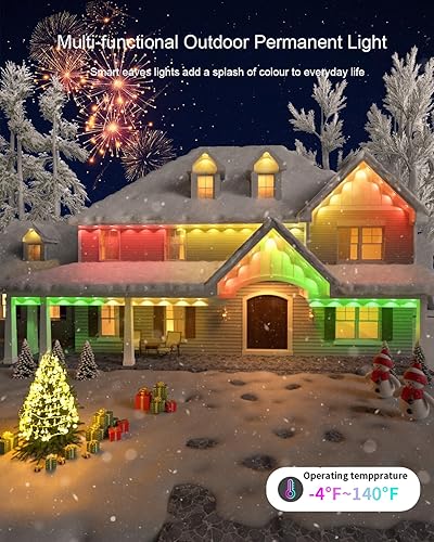 Miniatura 4 de Luces permanentes AI para exteriores de 100 pies con 72 luces de alero inteligentes con control remoto por aplicación, color LED individual, cadena