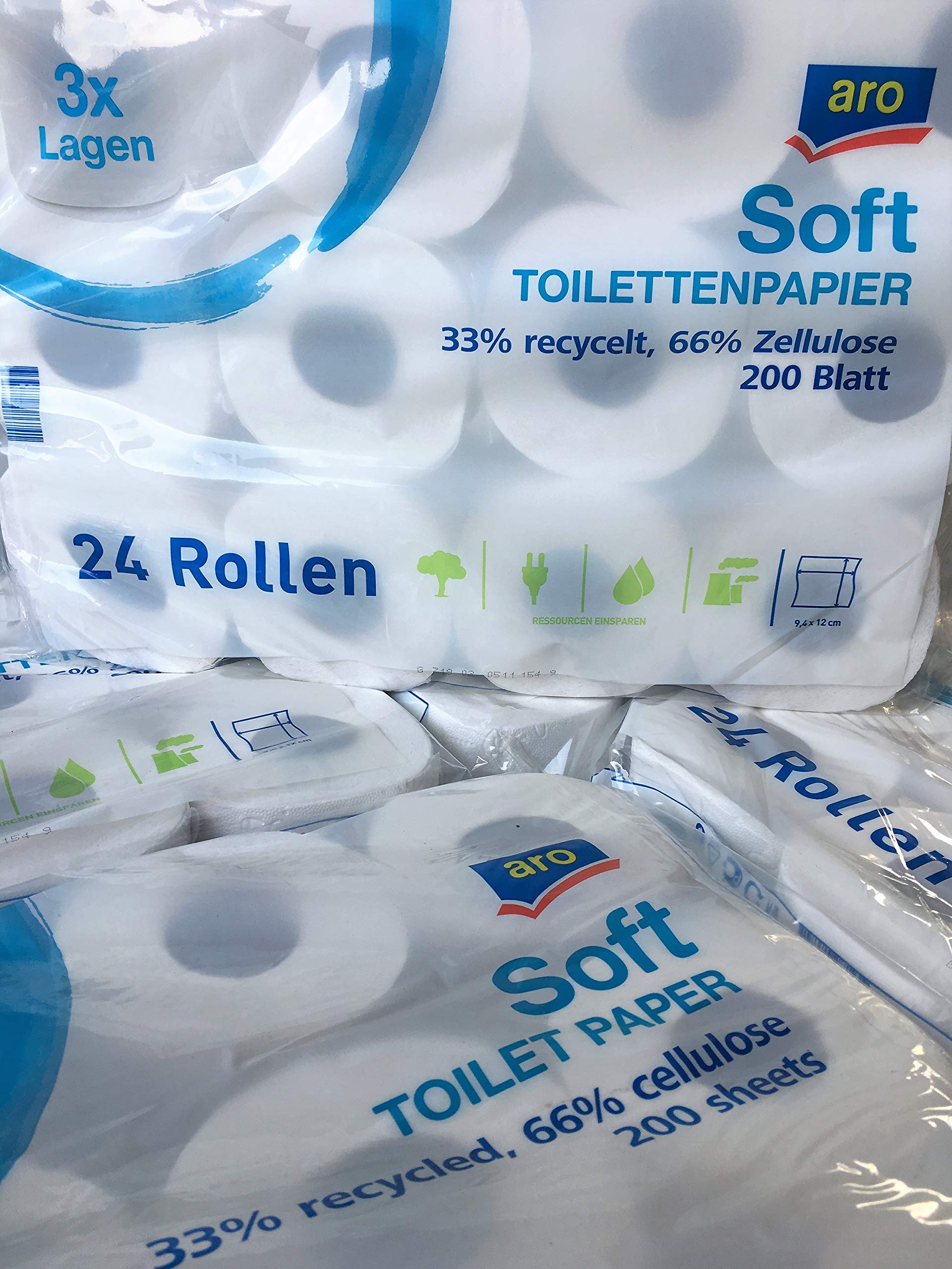 │ Toilettenpapier Klopapier WC Papier │ 3-lagig │ 72 Rollen a 200 Blatt │ hochweißes Papier mit 33% Anteil recyceltem Papier