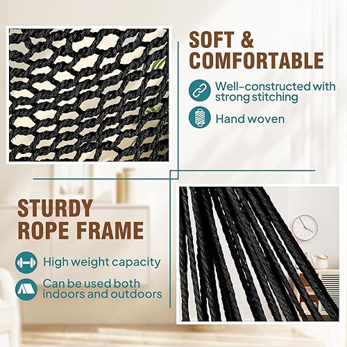 Miniatura 9 de Chihee - Silla para colgar con cuerda de algodón, diseño de cuerda de algodón hilado, barra de madera dura, asiento ancho con encaje para interior y