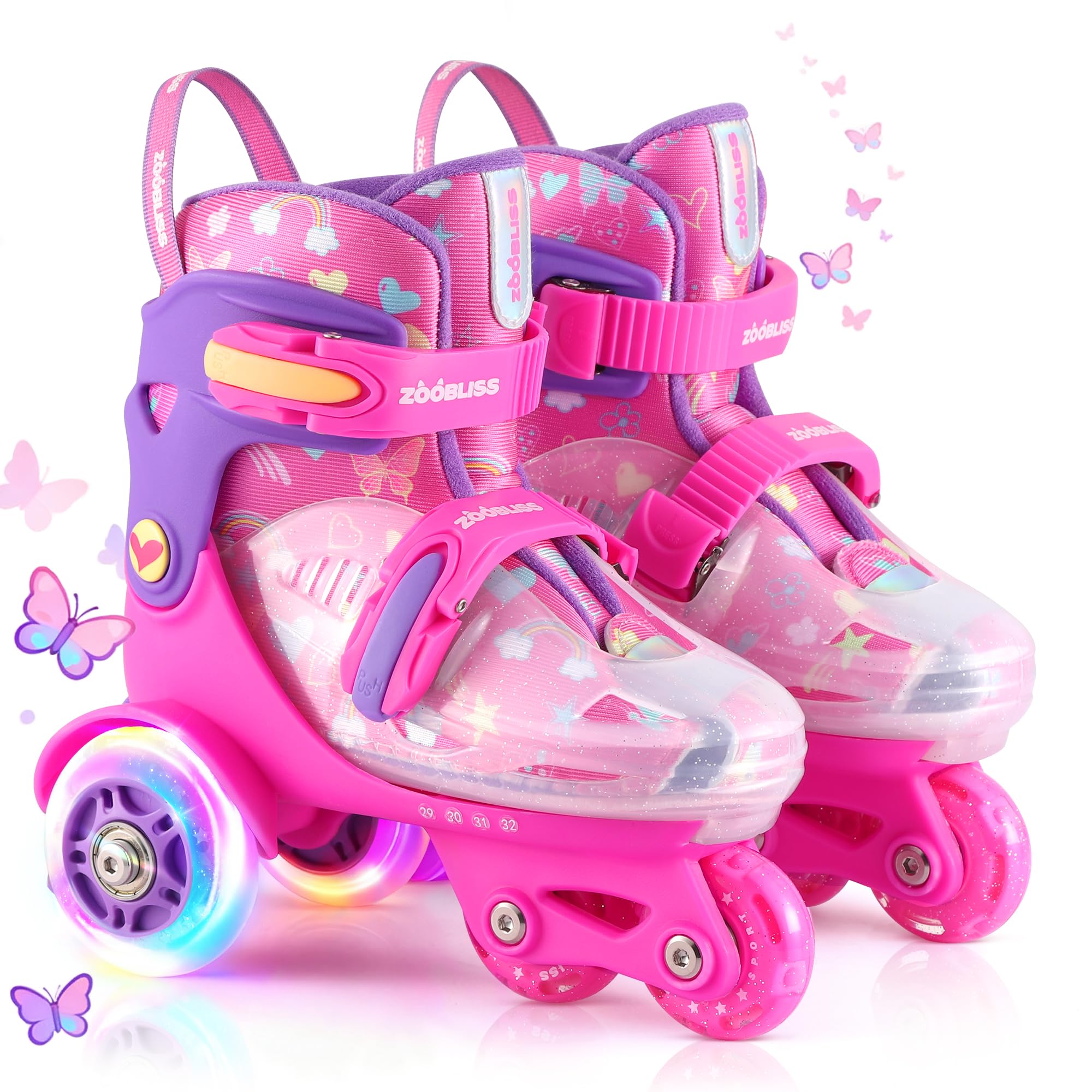 Kids Roller Skates for Beginners - ZOOBLISS Toddler Roller Skates for Boys and Girls Ages 3-7 with Light-Up Wheels & 4 Adjustable Sizes, Tri-Wheel Training Skates for Kids