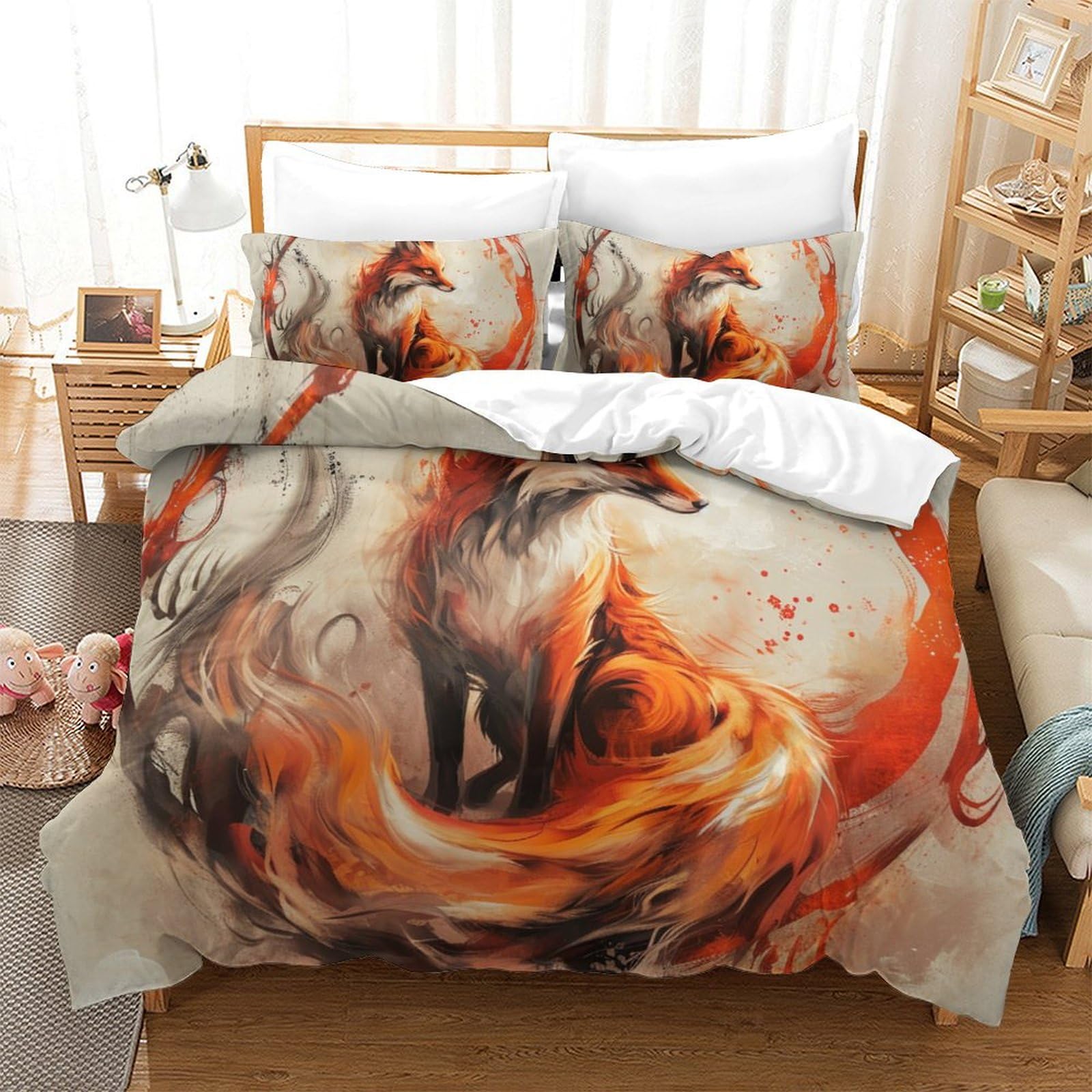 Ensemble de literie Renard de la Jungle housse de couette 260x220 microfibre respirante 3 pièces