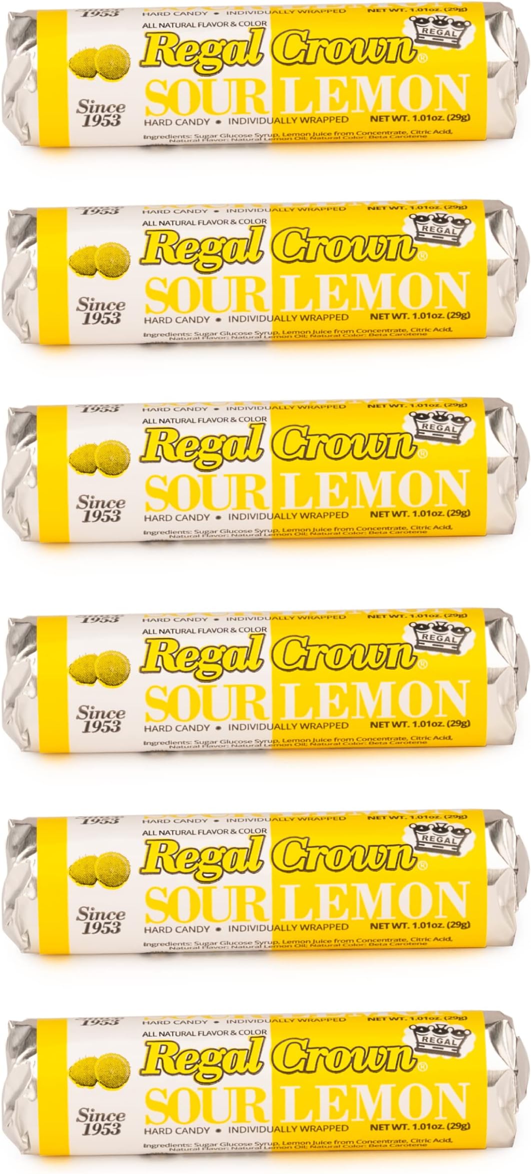 Regal Crown Sour Lemon Hard Candy Rolls 6 Rolls Old