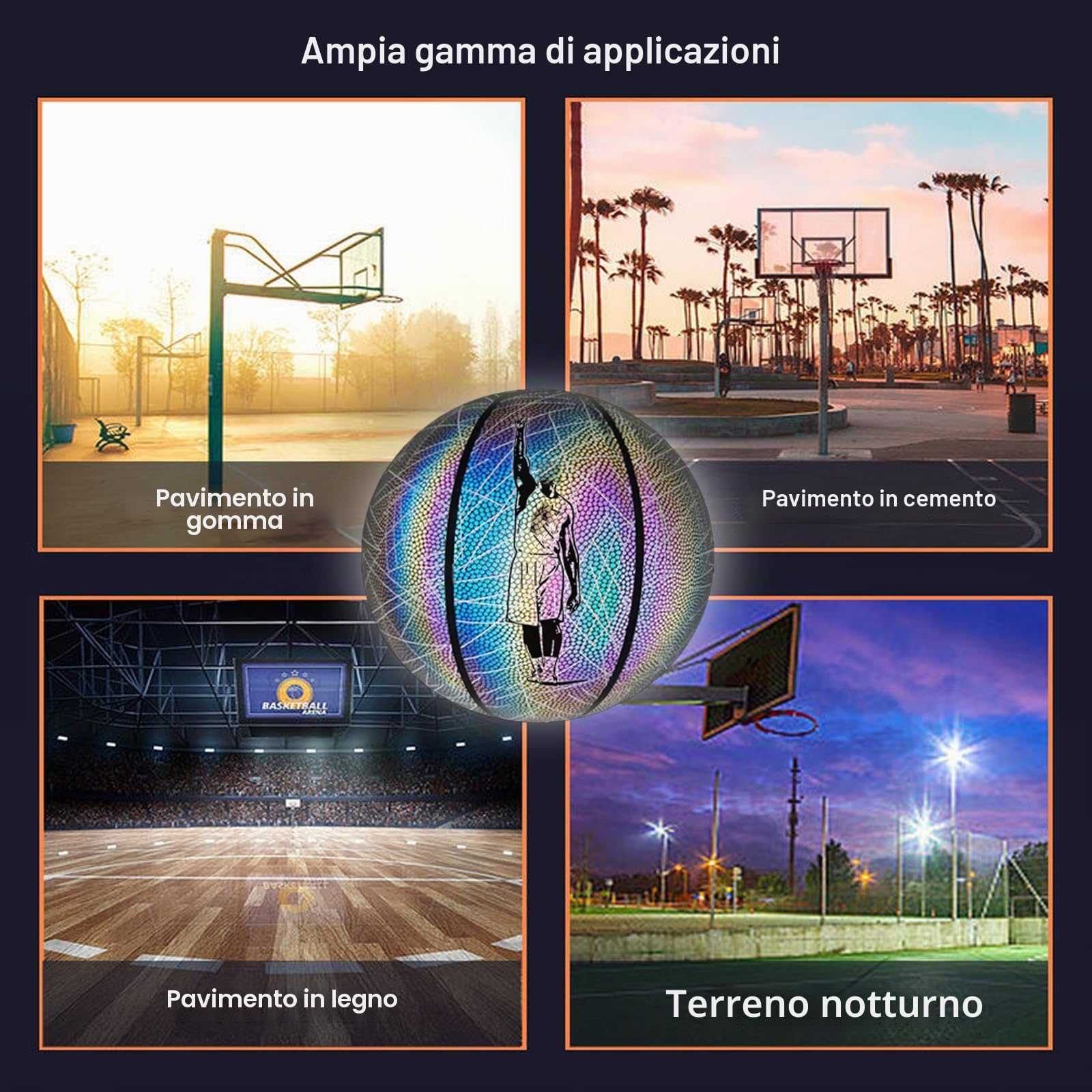 iFCOW Pallone da Basket olografico luminoso in pelle PU riflettente misura 5
