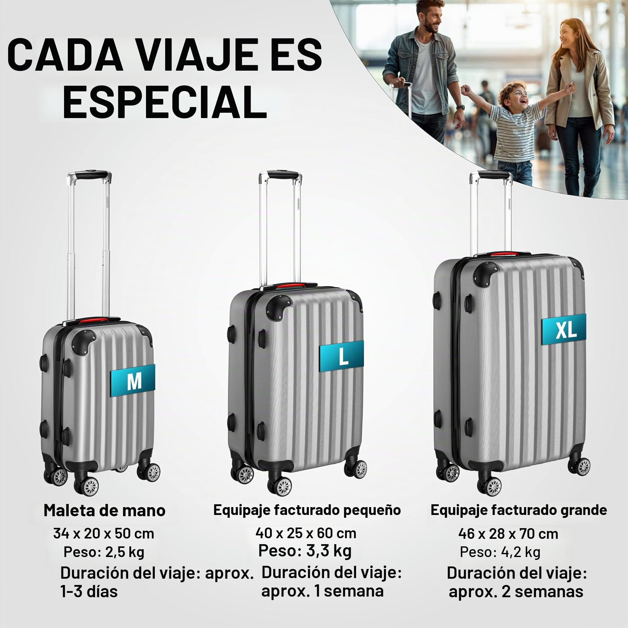 MONZANA® Juego de 3 Maletas Rígidas Incl. Accesorios Trolley Viaje M-L-XL Plata