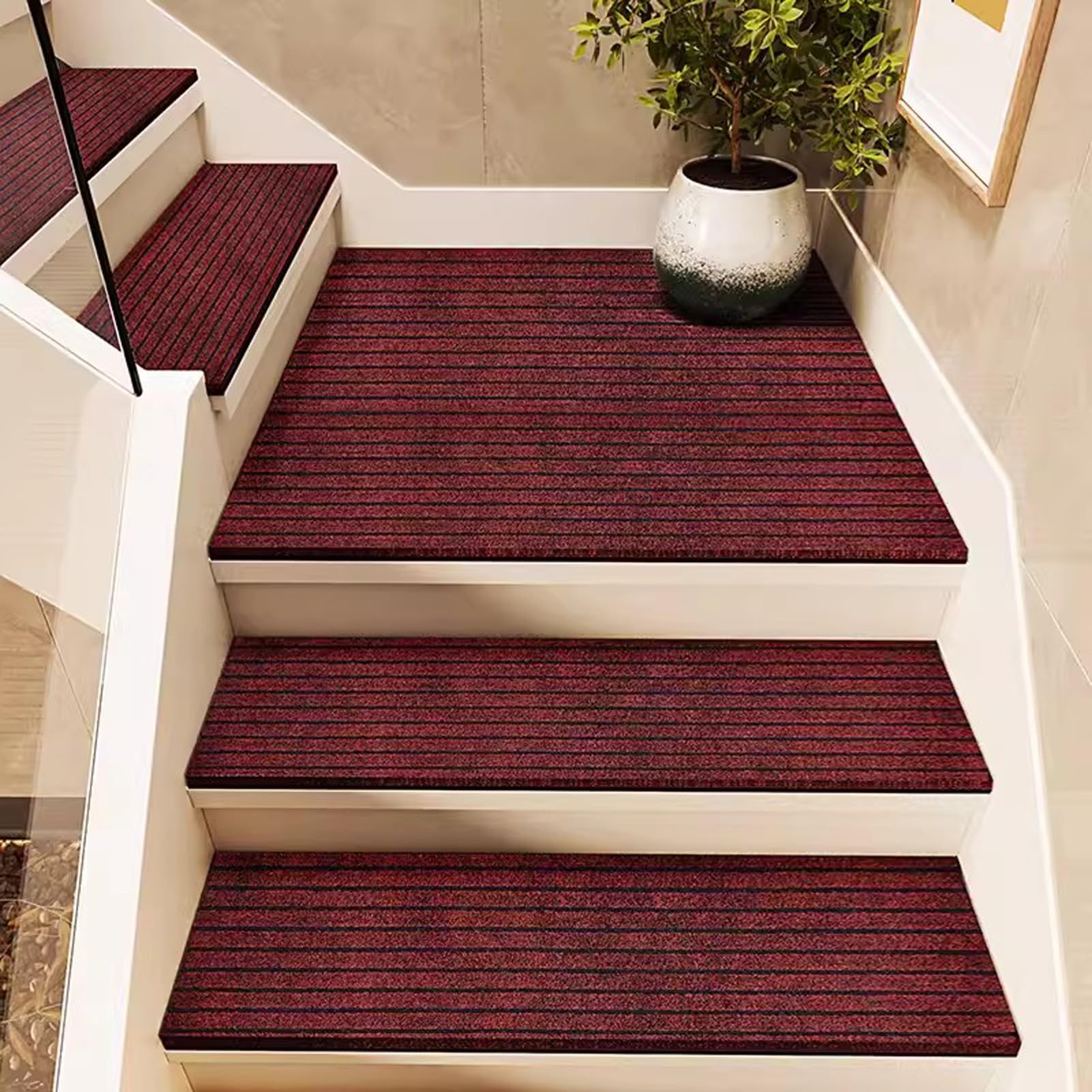 uoXHFdh Non Slip, Indoor Rug Stair Runners Treads, Mats, Rugs for Kids and Dogs, 5pcs(Wine Red,26x70cm)