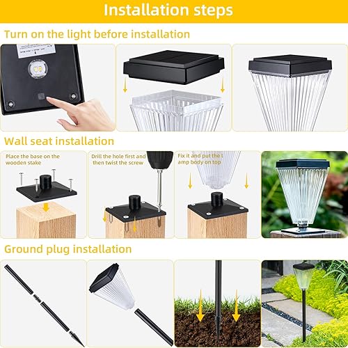 Miniatura 10 de QINGYA 6 Pack Solar Fence Post Lights Outdoor Waterproof IP65 Solar Path Post Cap Lights Sun Powered Pillar Lights Landscape Stake Decorative Fence