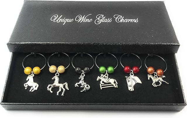 Libby's Market Place Horse Lovers Wine Glass Charms with Gift Box