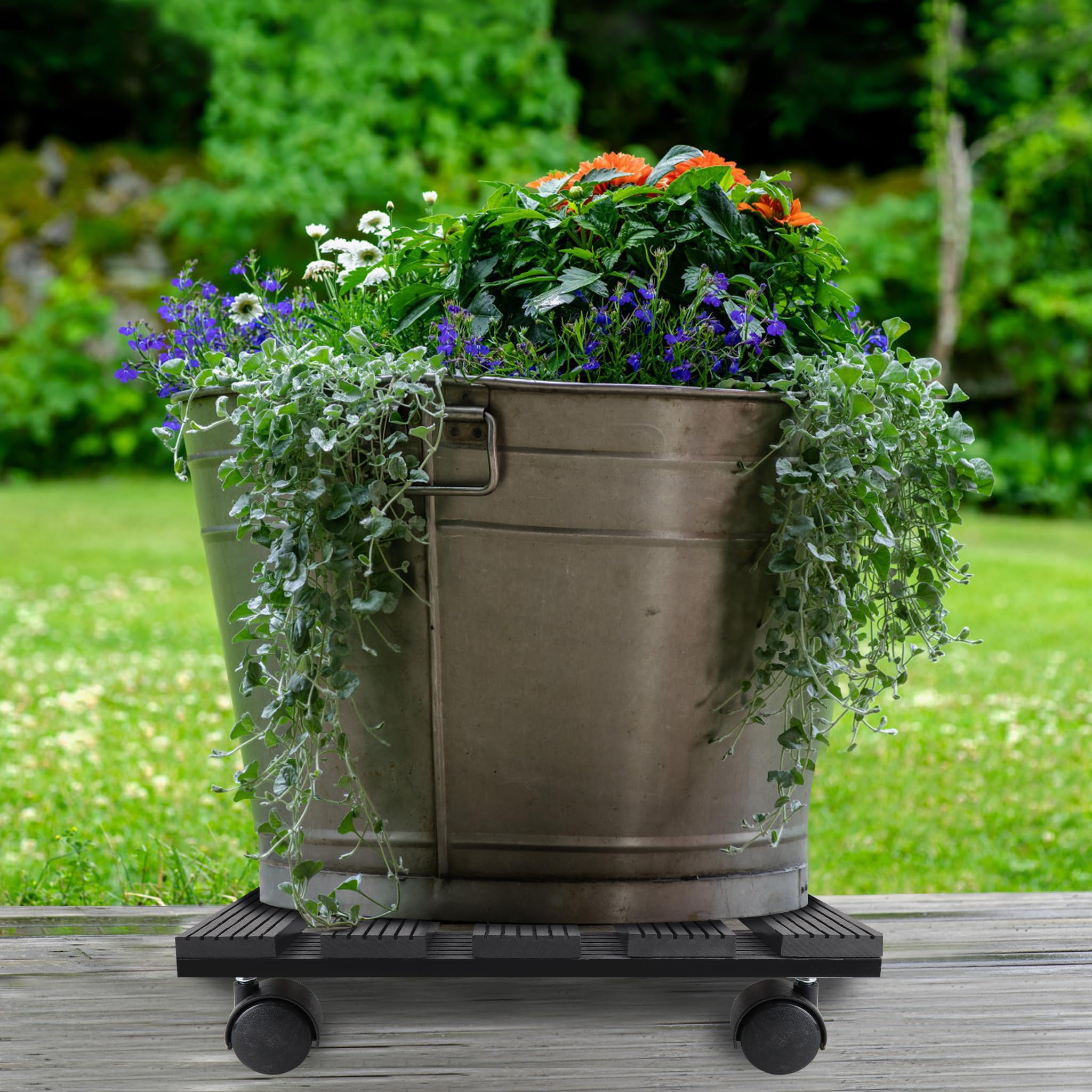 2 ruedas para plantas para exteriores, 30 x 30 cm, posavasos con ruedas giratorias 360°, hasta 100 kg, para sombrilla, cubo de basura, barril de lluvia, maceta para plantas (antracita)