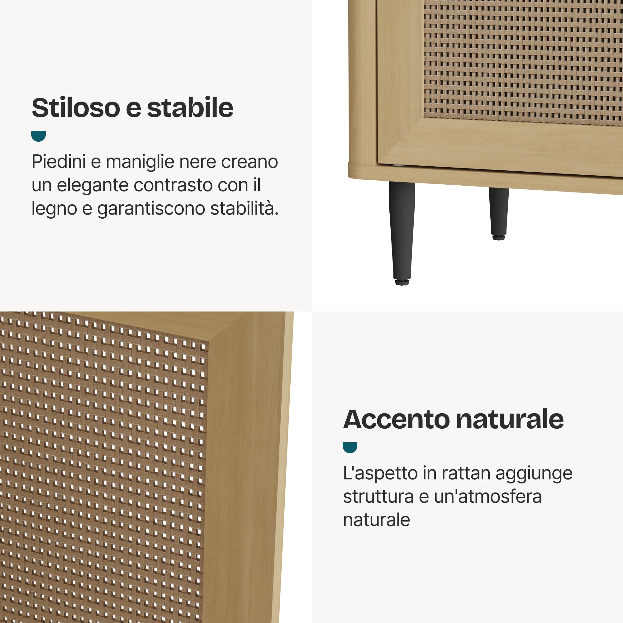 [en.casa] Credenza Bassa Ante con Inserto Intreccio Effetto Rattan Armadio Basso Madia Moderna per Soggiorno Ingresso Sala da Pranzo 83 x 80 x 40 cm Effetto Rovere