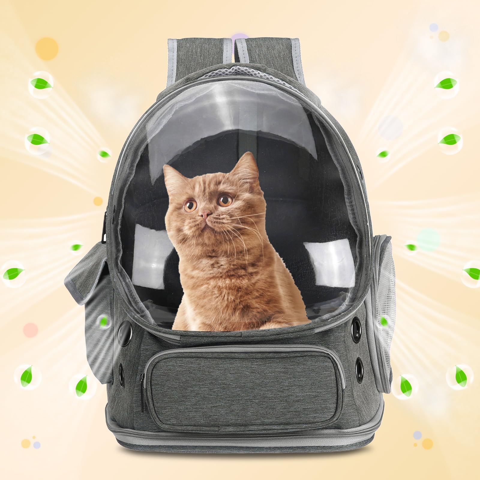 QUARKZMAN Mochila Transportadora para Mascotas, Portátil Y Ventilada, Tela Oxford, Bolsa De Viaje para Perros Y Gatos con Cubierta Transparente 13.39", (Gris, 1 Unidad)