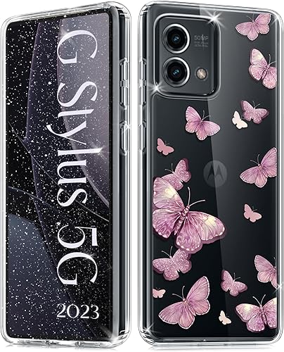 Miniatura 7 de HiPOTSUN Funda para Moto G Stylus-5G-2023 con protector de pantalla y protector de lente de cámara, flores transparentes a prueba de golpes de