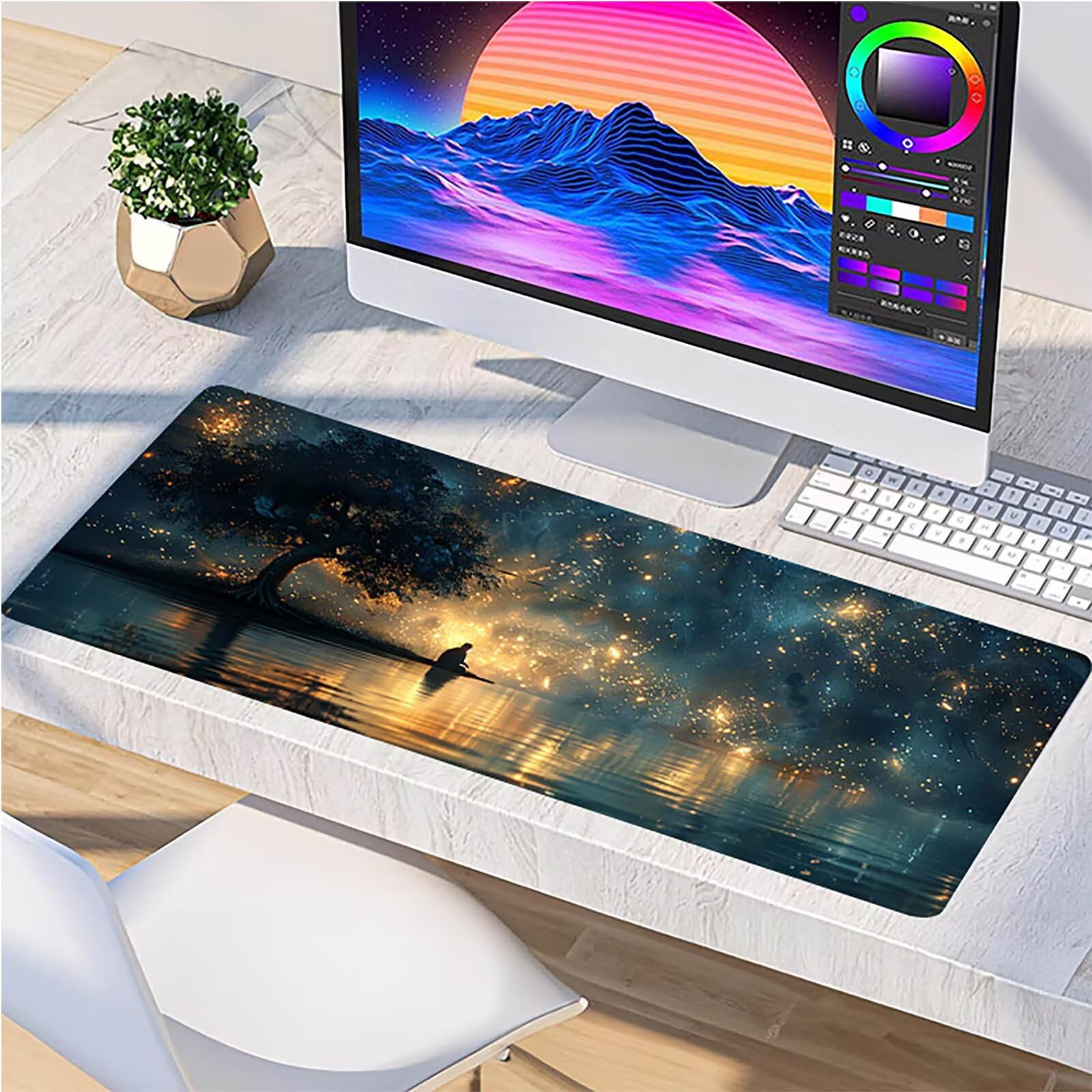 Tappetino Mouse XXL 1500 x 800 mm, Tappetino Mouse Paesaggio, Gaming Mousepad Migliorare la Velocità e la Precisione, Mouse Pad con Base in Gomma Antiscivolo, Ufficio Accessori Gaming, Grigio 7-4052