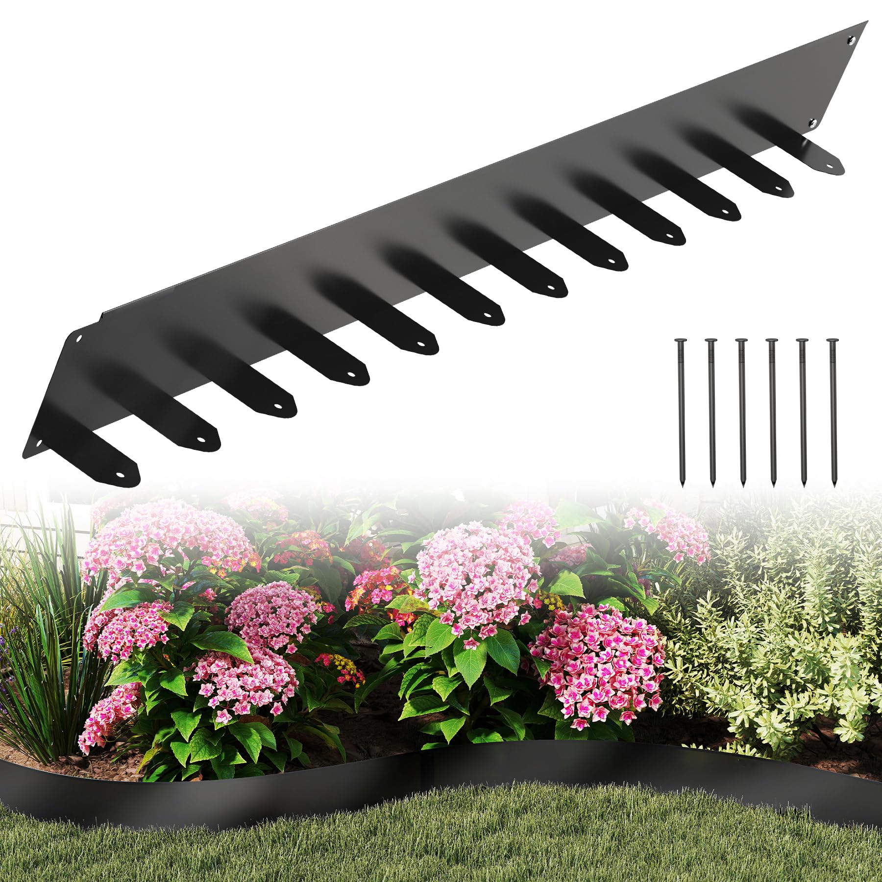 Froadp Flexible Rasenkante, L 100 x H 10 cm Beeteinfassung Metall, Beetumrandung mit 50 Erdanker, Garten Beetbegrenzung für Hof Bauernhof Verwendet Werden, Schwarz,10 Stück
