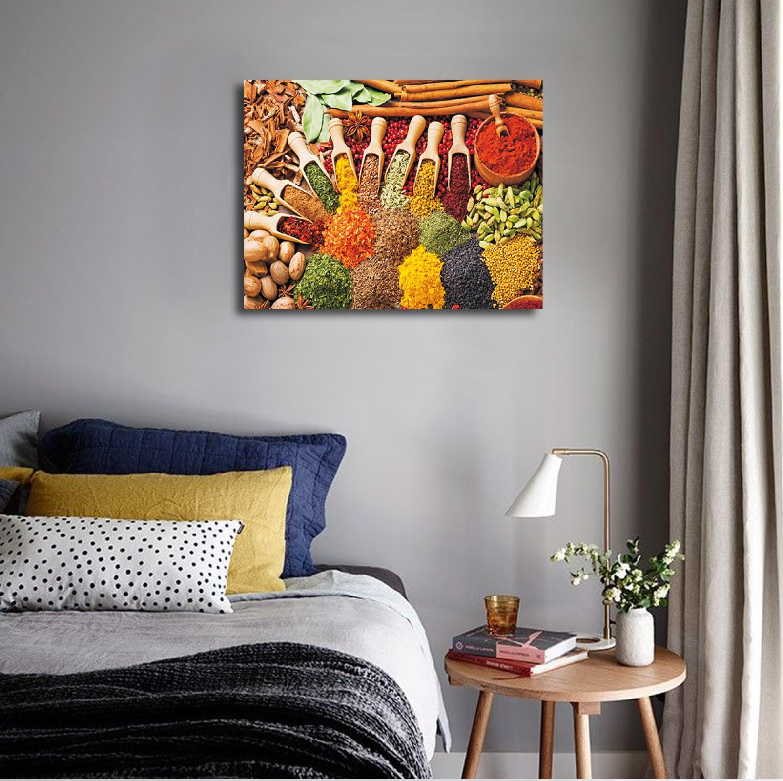 SHENGPOSTER Wandkunst Küche Gewürz Bilder für Wand bunte Leinwanddruck Malerei Küche Dekor Bauernhaus gerahmtes Kunstwerk fertig zum Aufhängen 70x90cm Innenrahmen