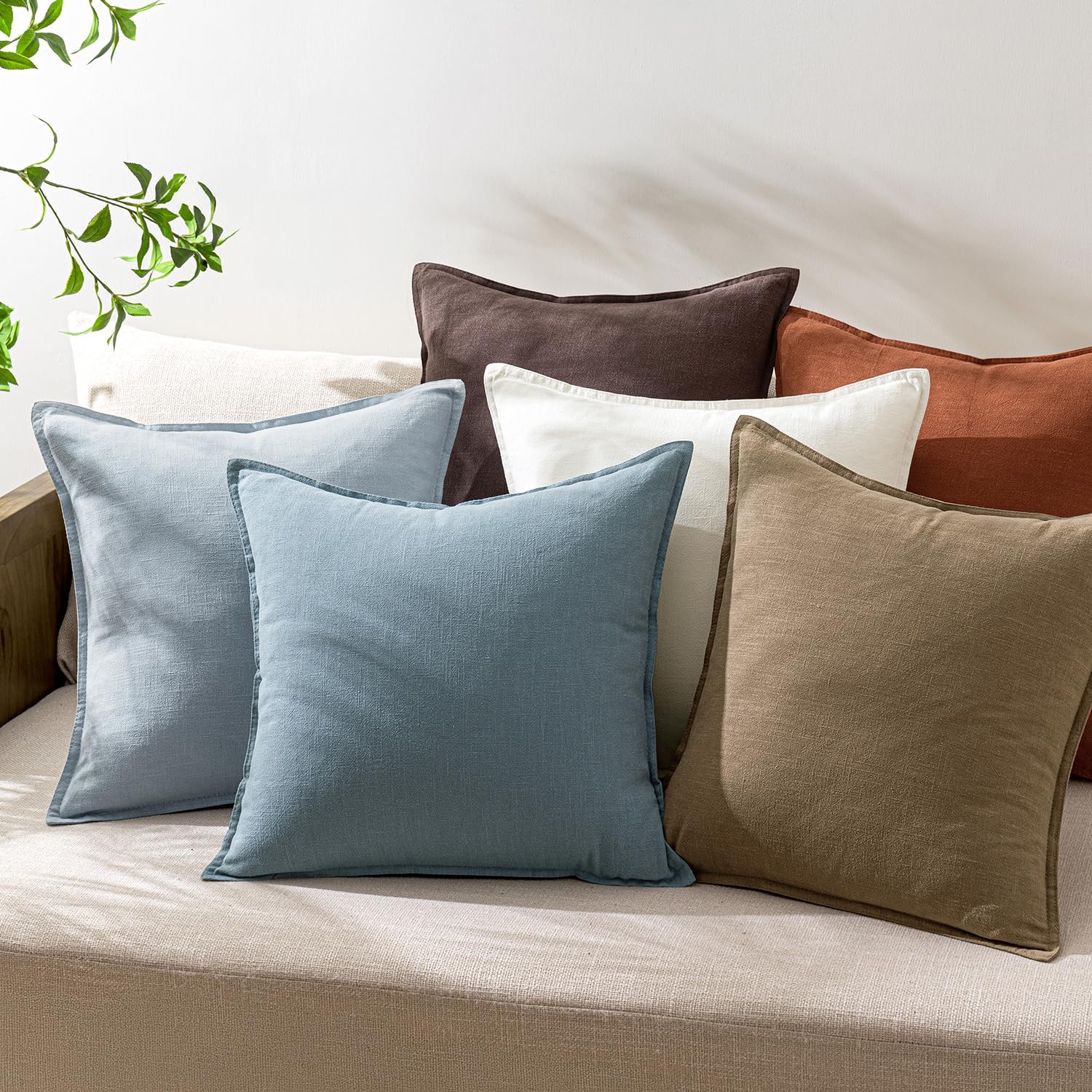 Woaboy 20x20 Inch Set of 2 Decorative Linen Solid Throw Pillow Covers Boho Accent Farmhouse Pillowcases Modern Netural Home Decor for Couch Sofa Living Room Bed,Cream White - Image 4