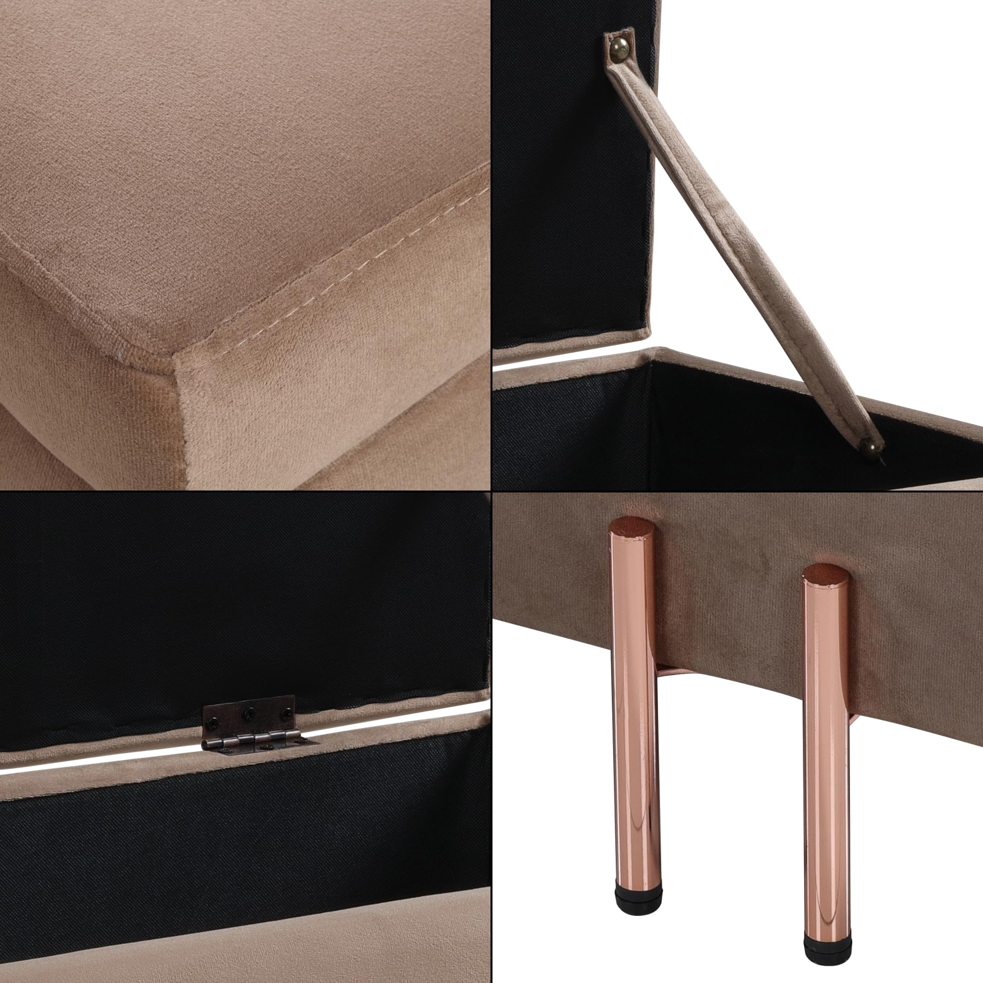 [en.casa] Banco con Almacenaje Dals Banco Tapizado con Compartimento Terciopelo Madera Patas de Metal 118 x 40 x 42 cm - Marrón