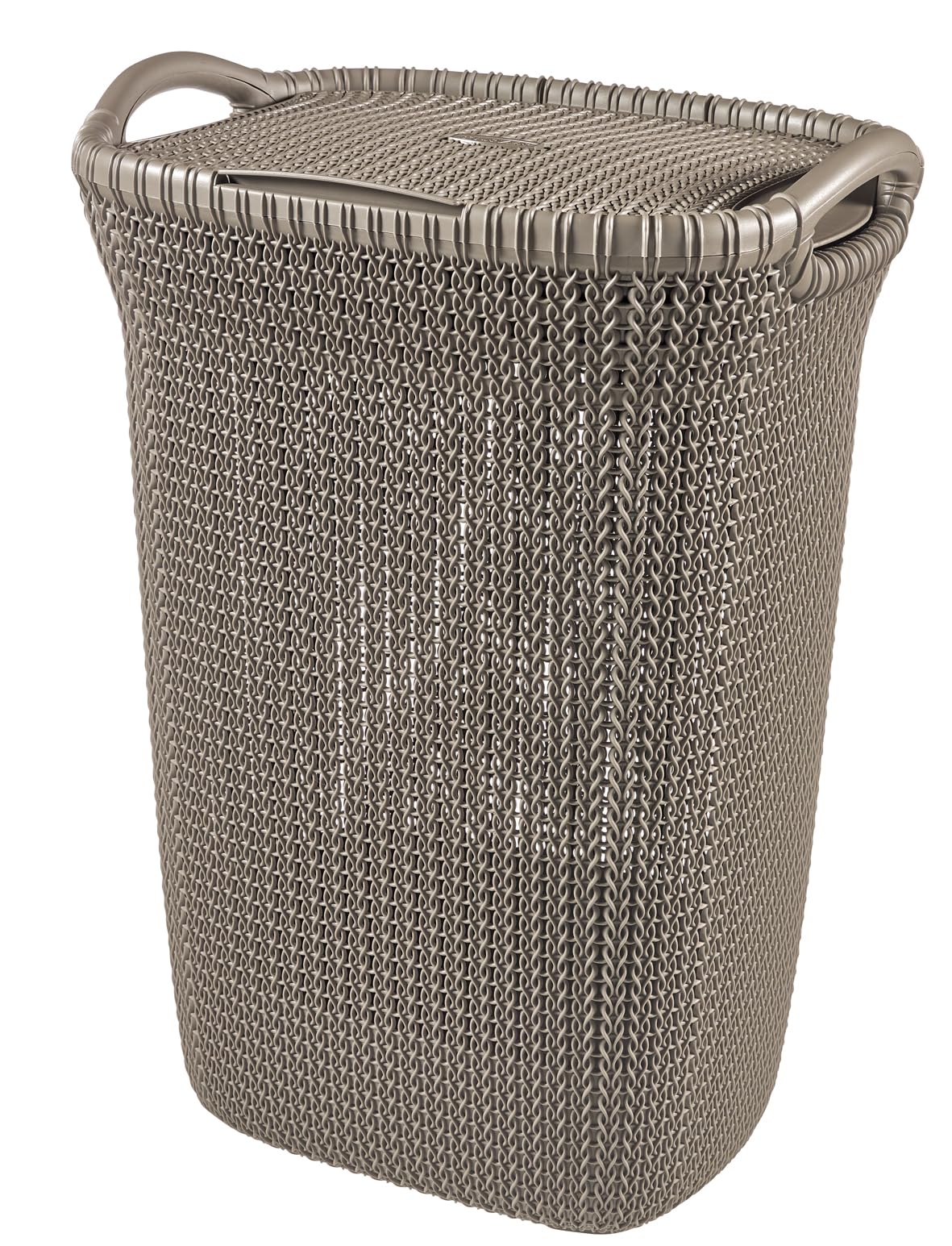 Curver Knit Wäschekorb 2er Set mit Deckel aus Kunststoff, 57 Liter, rechteckig, Weiß, mit Griffen und Belüftungsöffnungen