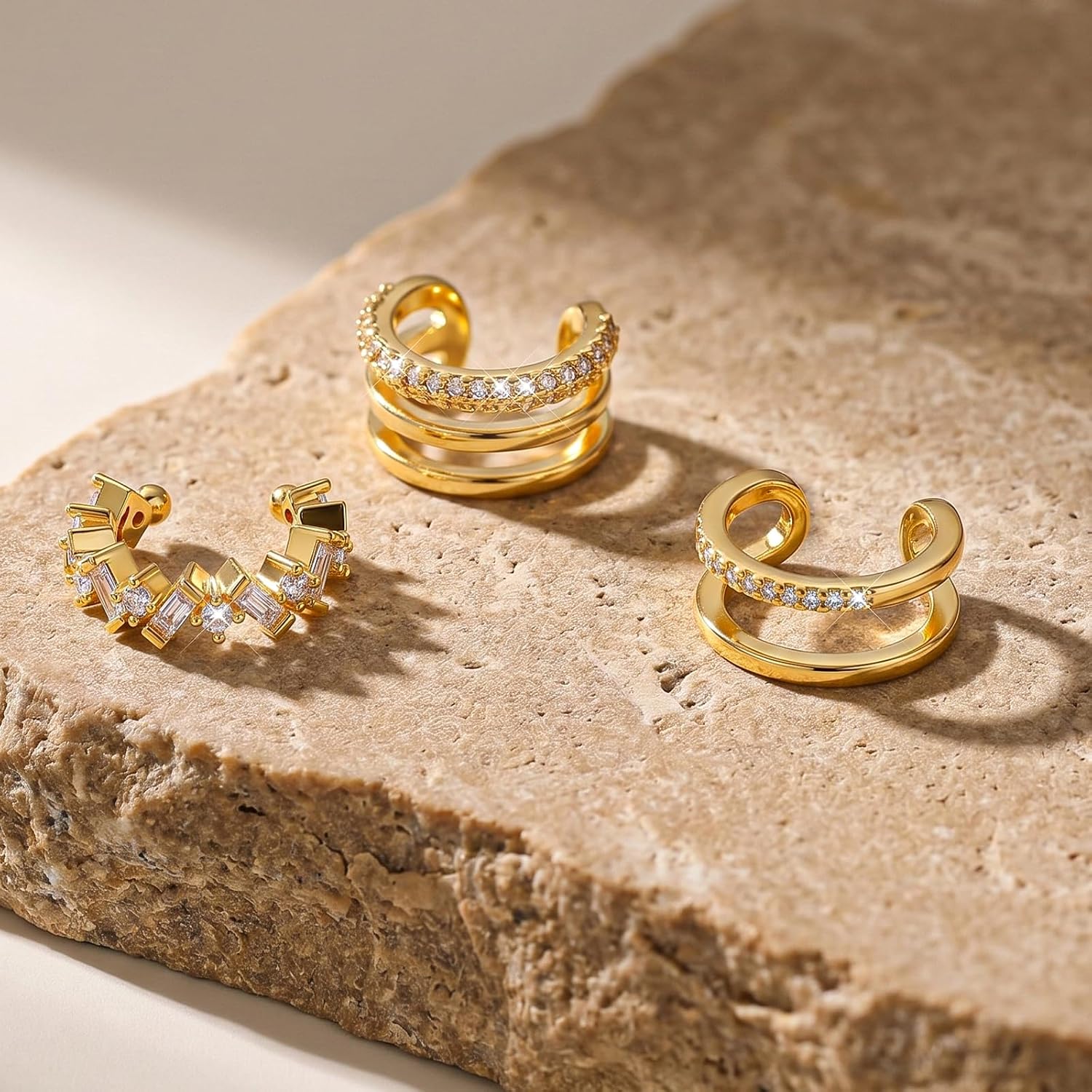 3Pcs Gold Ear Cuffs Cute Cartilage Non Pierced Earrings Adjustable Fake Earcuff Earrings for Women Trendy Jewelry Gift